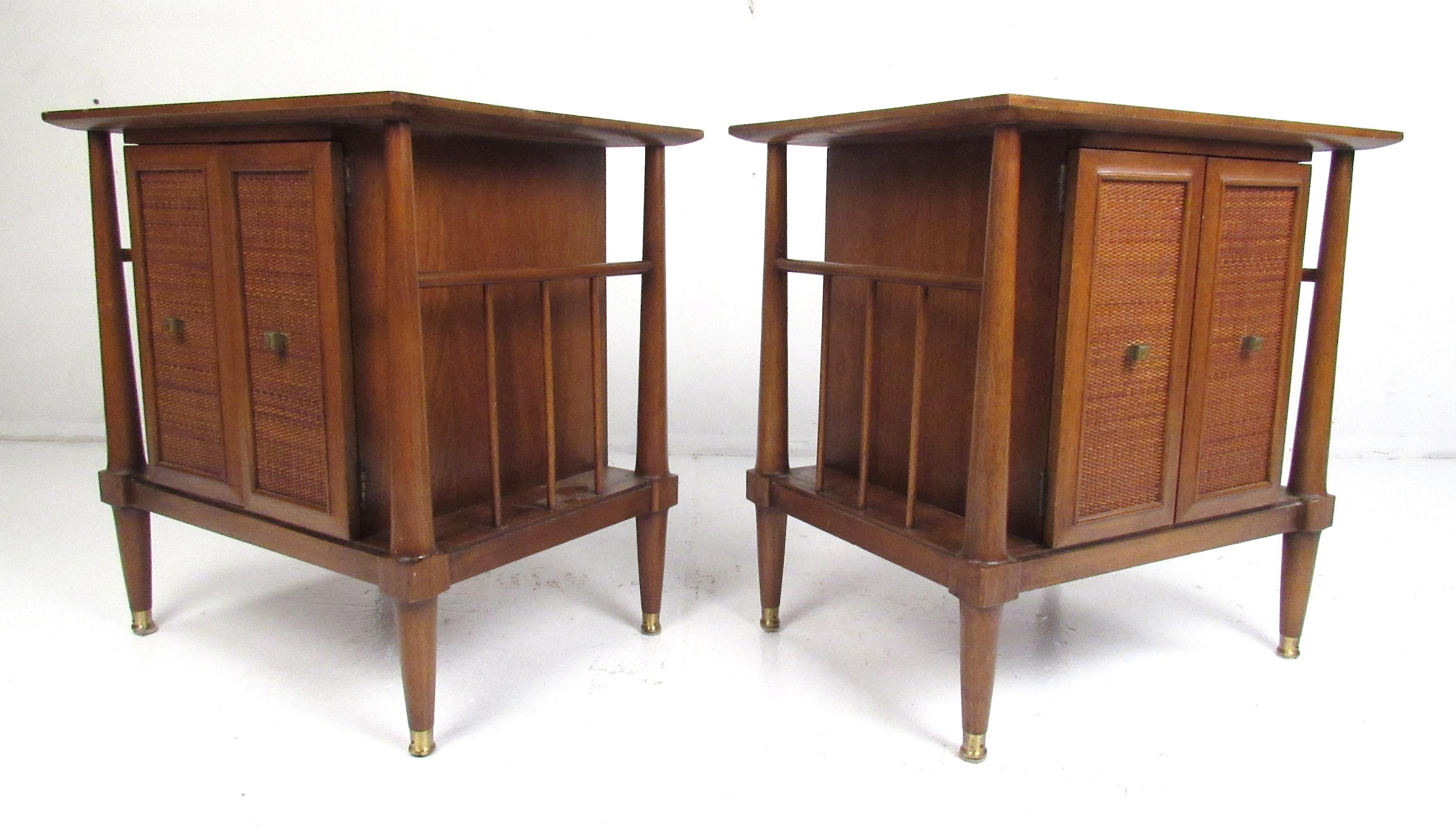Mid-20th Century Midcentury Cane Front Nightstands