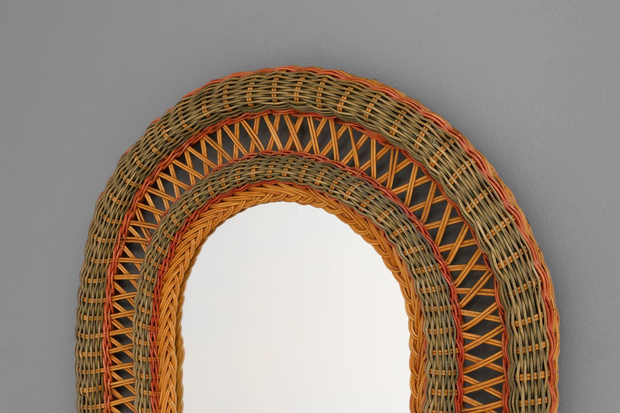 Late 20th Century Mid-Century Cane Mirror For Sale