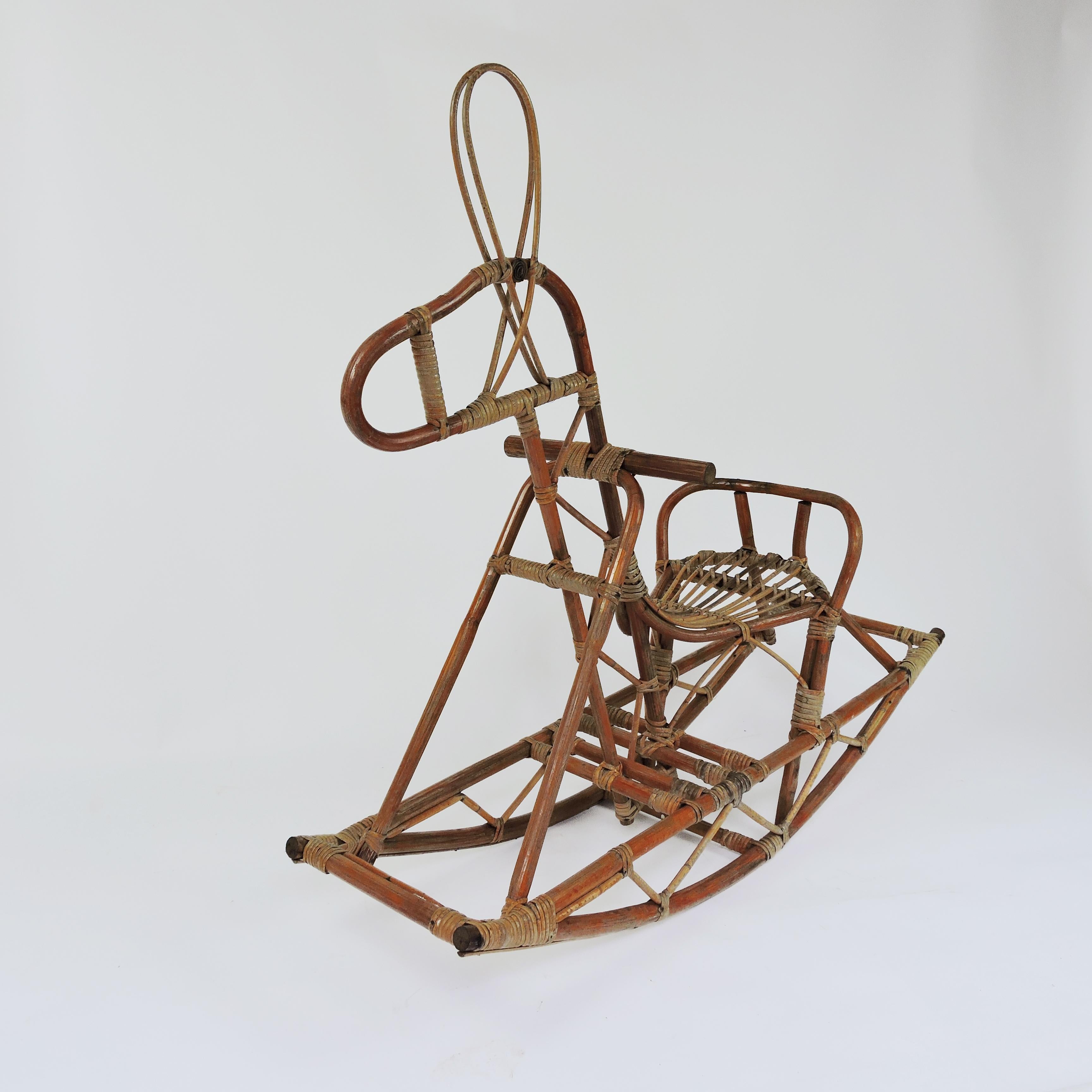 Mid-Century Modern Midcentury Cane Rocking Horse, 1960s For Sale