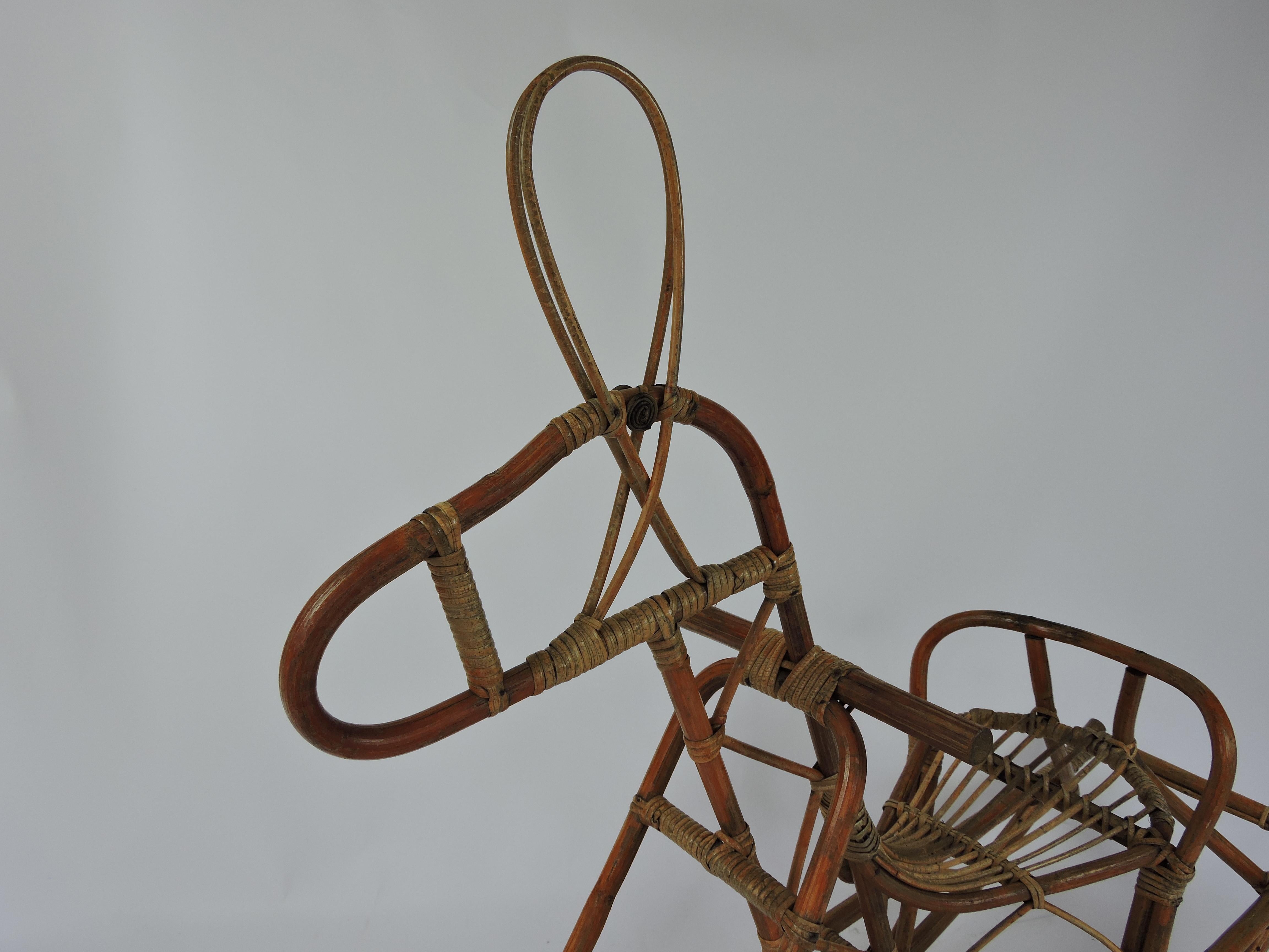 Midcentury Cane Rocking Horse, 1960s In Good Condition For Sale In Chesham, GB