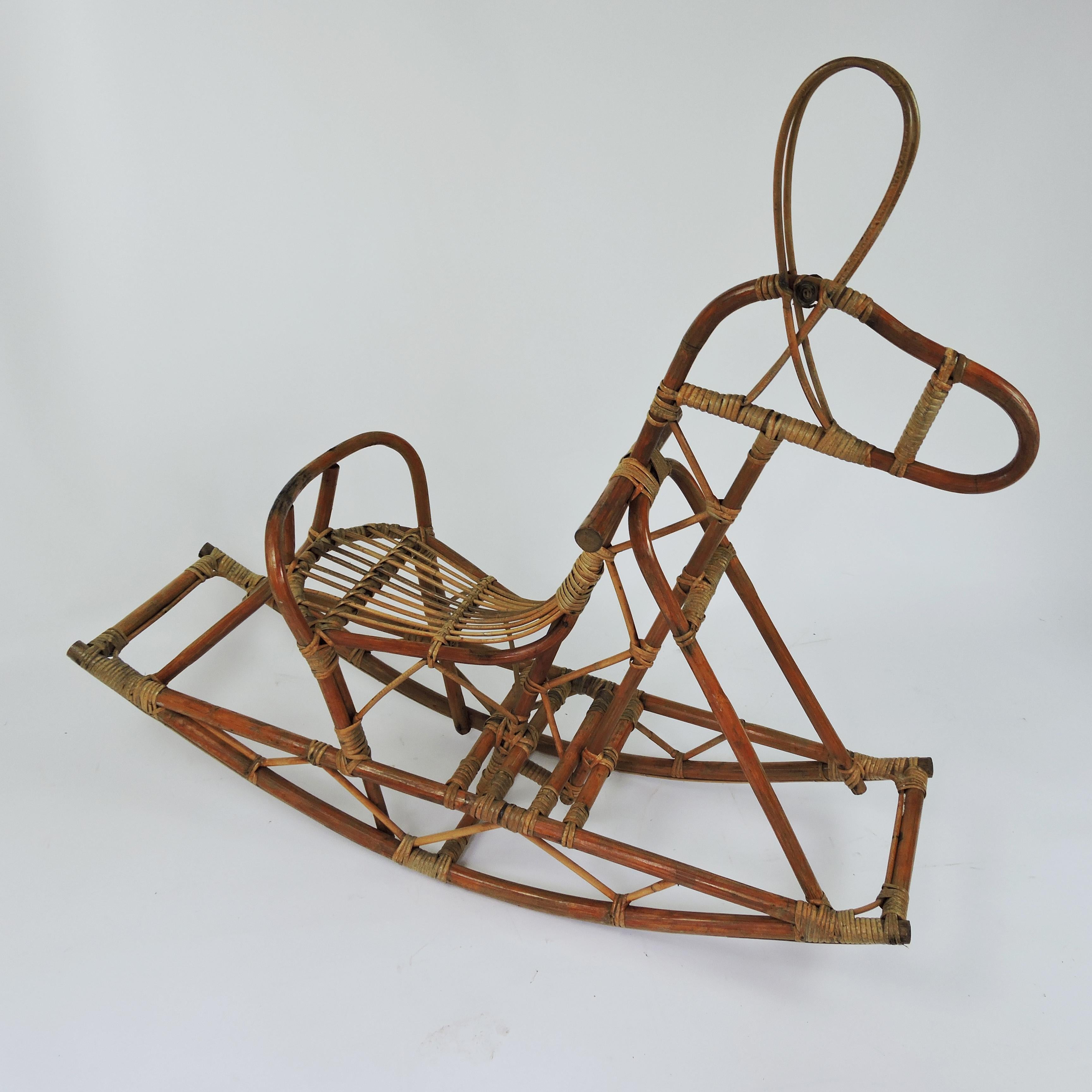 Mid-20th Century Midcentury Cane Rocking Horse, 1960s For Sale