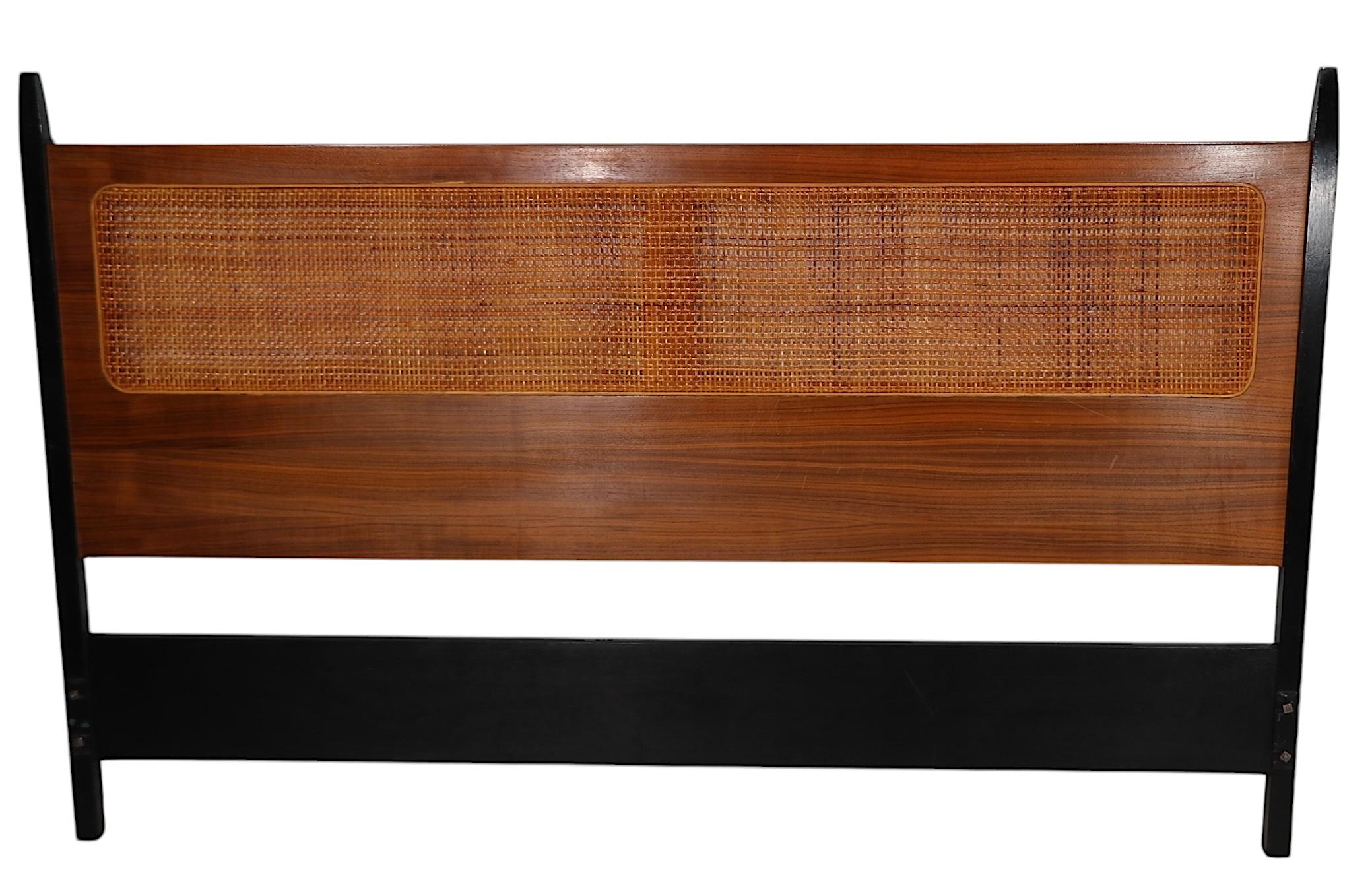 Mid-Century Modern Mid Century Cane Walnut and Black Full Size Headboard att. to Baughman For Sale