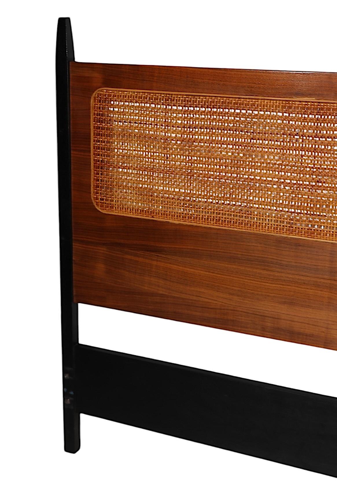 Mid Century Cane Walnut and Black Full Size Headboard att. to Baughman For Sale 1