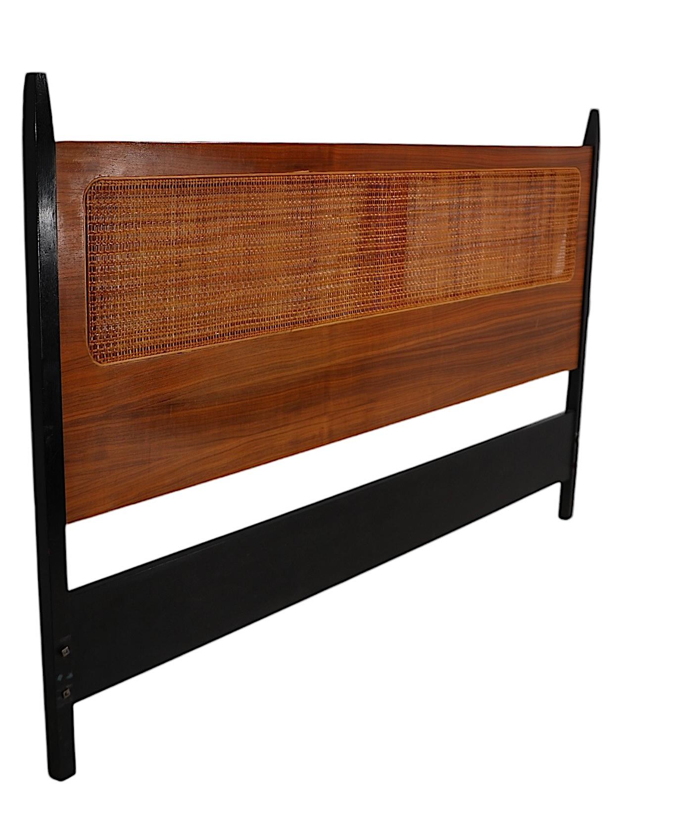 Mid Century Cane Walnut and Black Full Size Headboard att. to Baughman For Sale 2