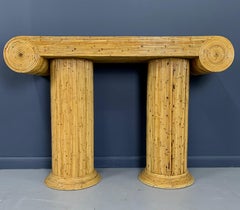 Mid-Century Caned Bamboo Console Table in the Style of Gabriella Crespi