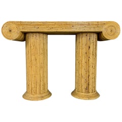 Mid-Century Caned Bamboo Console Table in the Style of Gabriella Crespi