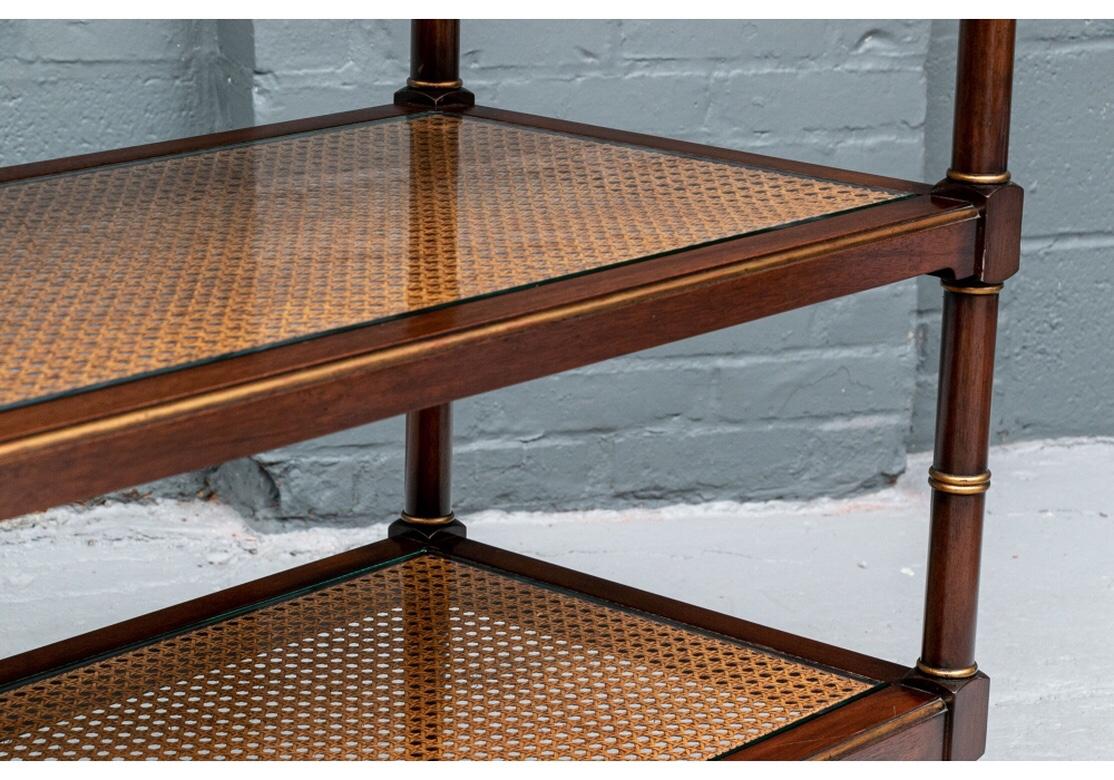 Midcentury Caned Three-Tier Console Table In Good Condition In Bridgeport, CT