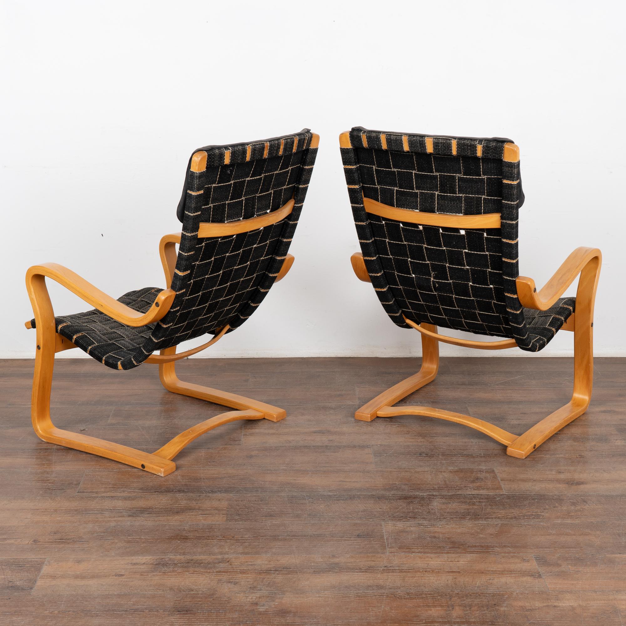 Mid Century Cantilever Lounge Arm Chairs With Black Webbing, Denmark circa 1970 5