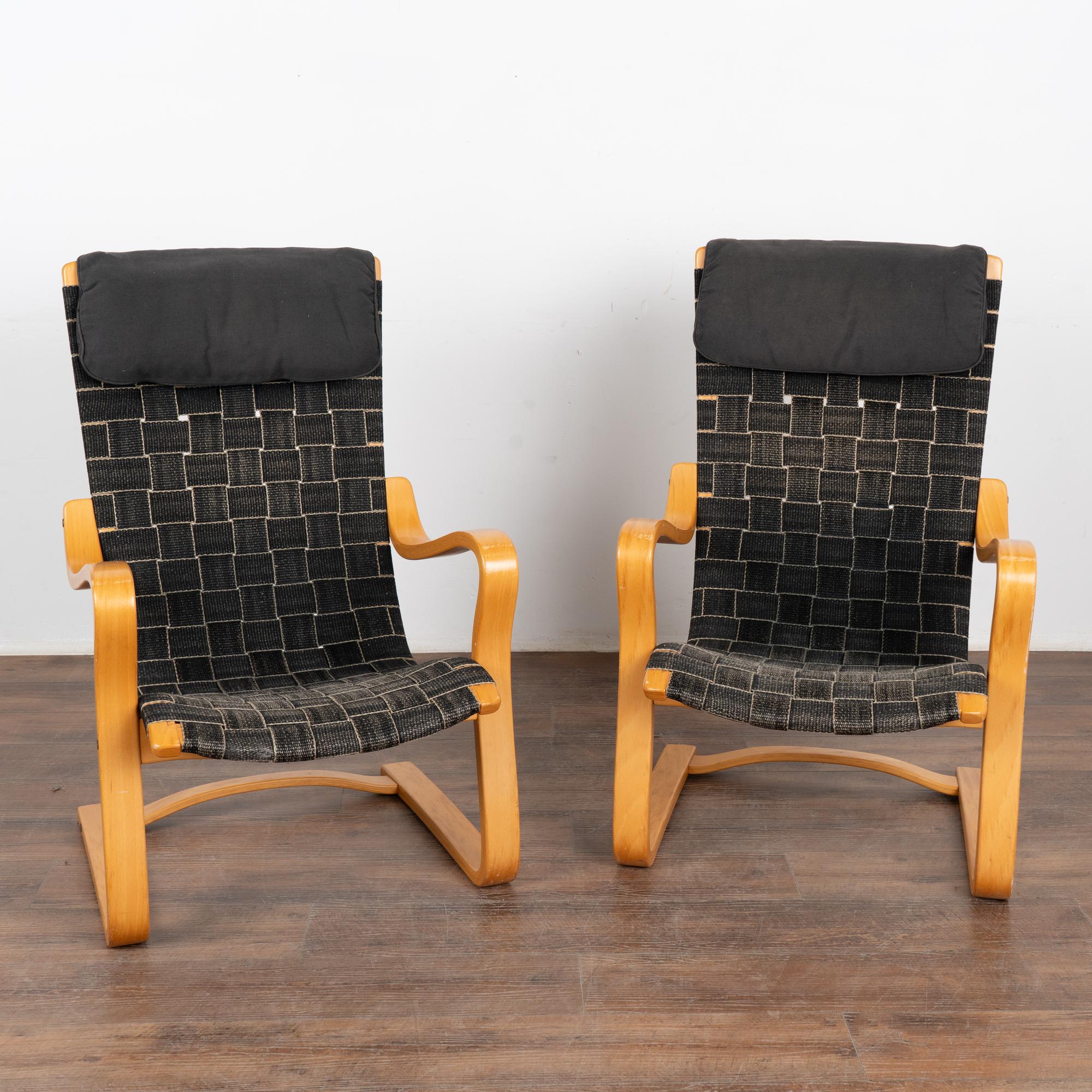 Mid-Century Modern Mid Century Cantilever Lounge Arm Chairs With Black Webbing, Denmark circa 1970