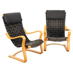 Mid Century Cantilever Lounge Arm Chairs mit schwarzem Gurtband, Dänemark um 1970