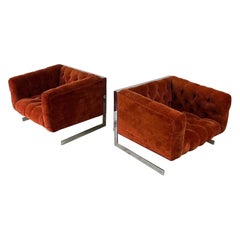 Mid-Century Cantilever Lounge Chairs in the Style of Milo Baughman - a Pair