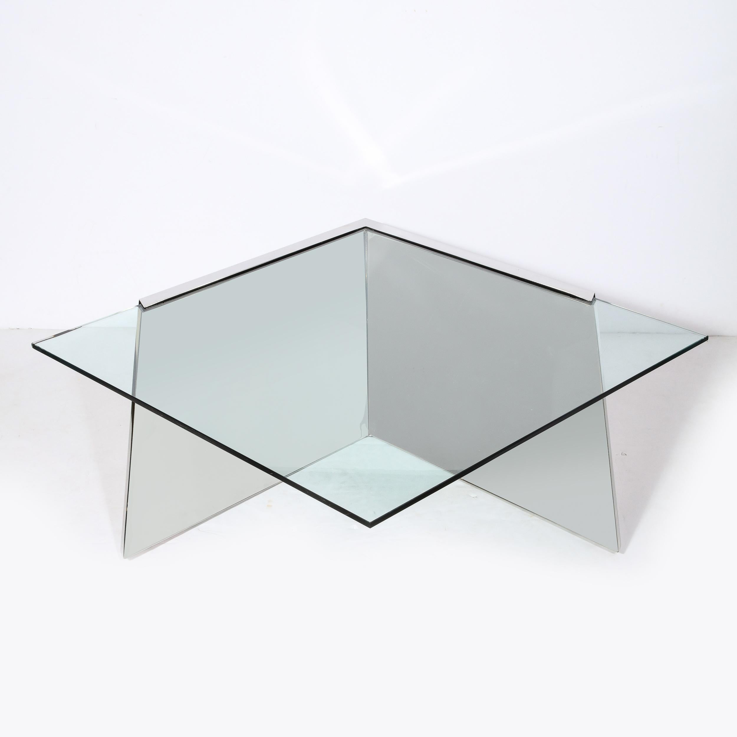 American Mid-Century Cantilevered Chrome & Glass Coffee Table by J. Wade Beam for Brueton For Sale