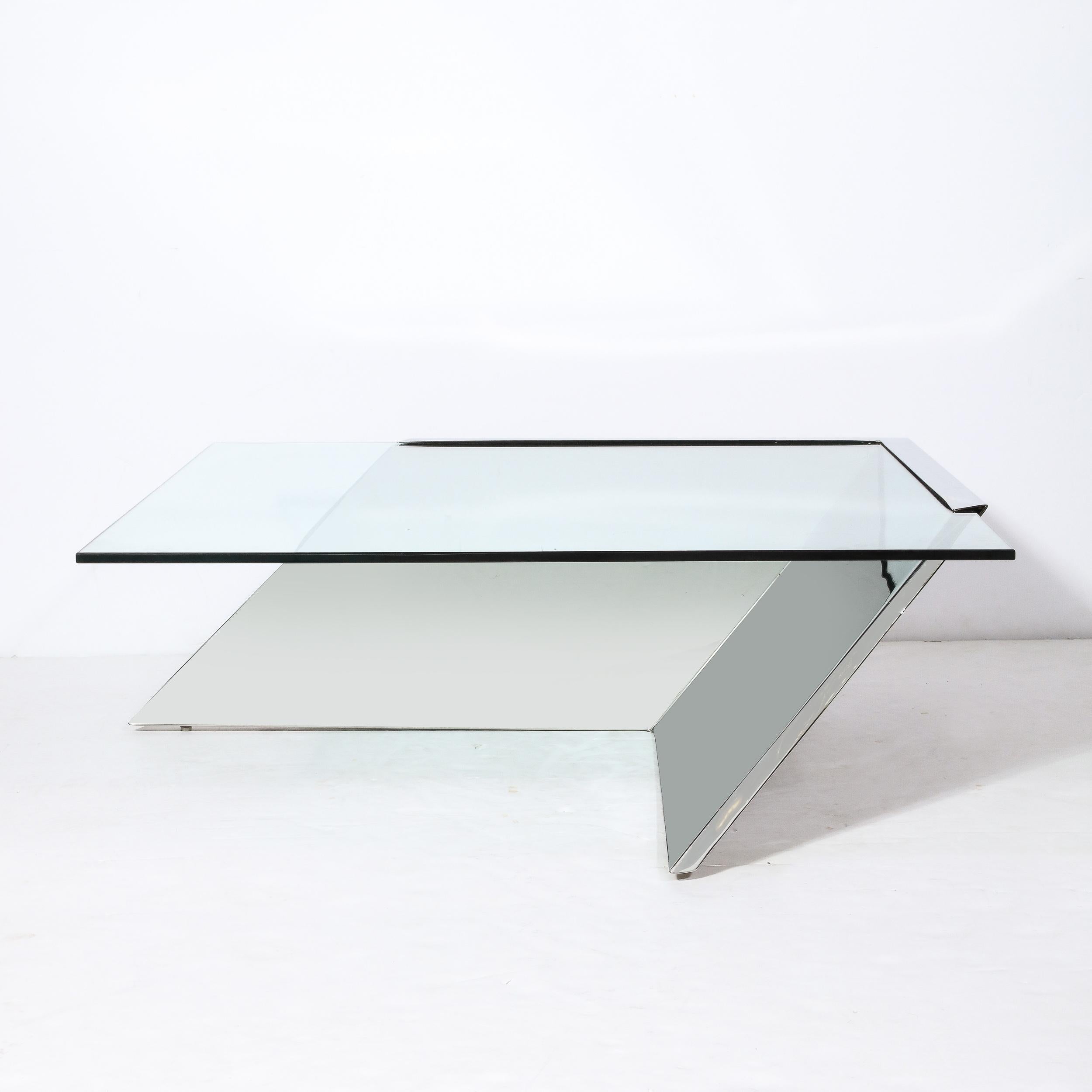 Late 20th Century Mid-Century Cantilevered Chrome & Glass Coffee Table by J. Wade Beam for Brueton For Sale
