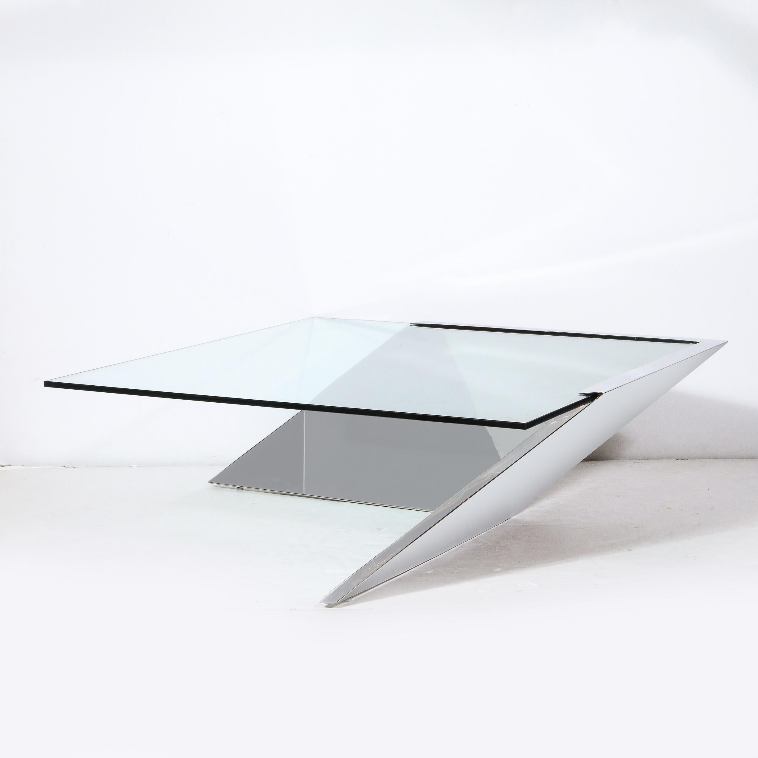 Mid-Century Cantilevered Chrome & Glass Coffee Table by J. Wade Beam for Brueton For Sale 1