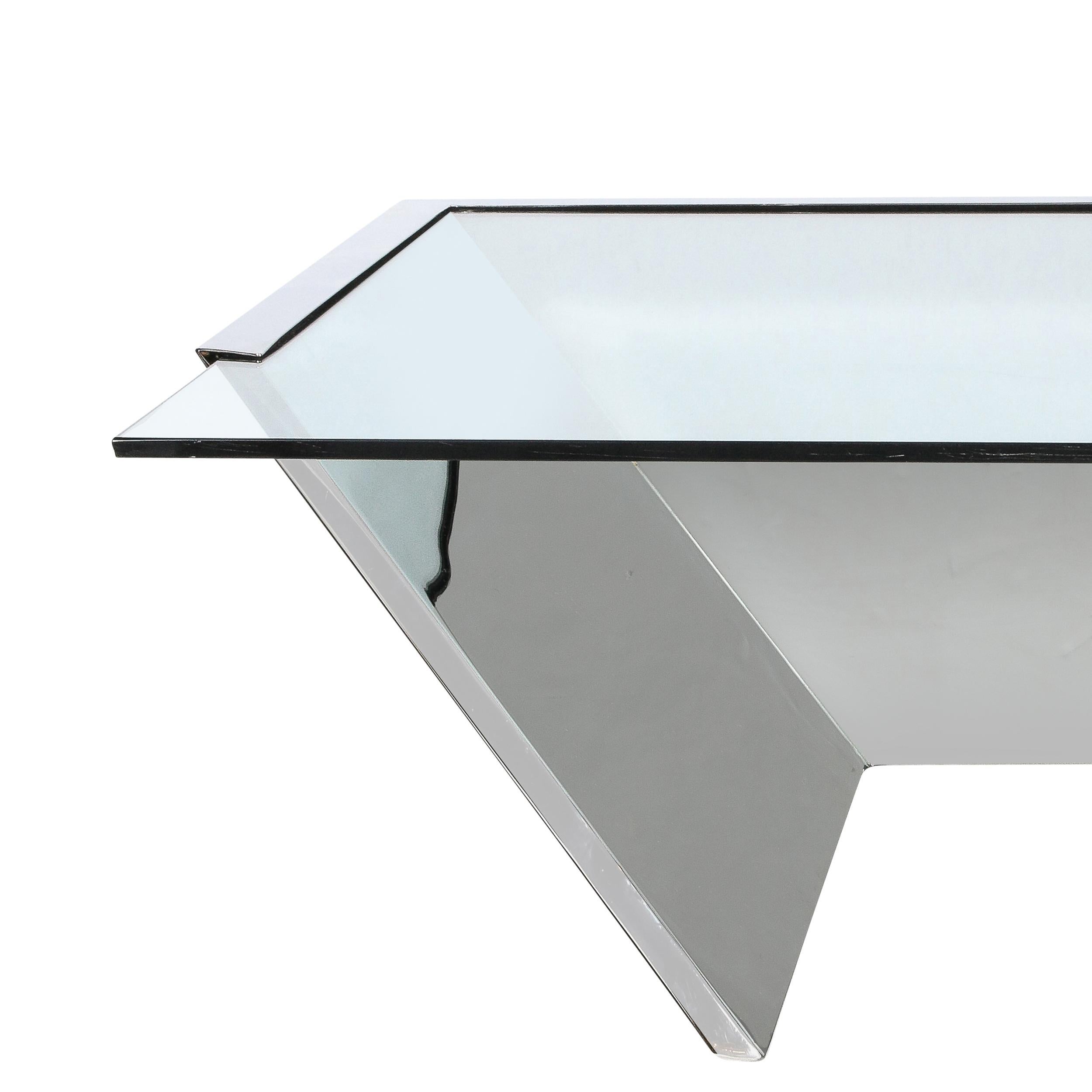 Mid-Century Cantilevered Chrome & Glass Coffee Table by J. Wade Beam for Brueton For Sale 1