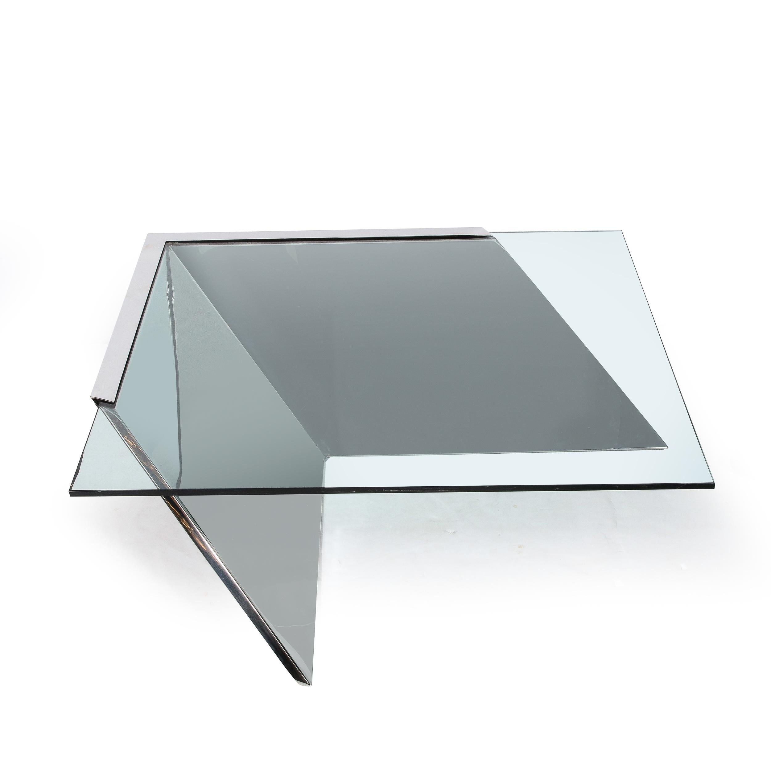Mid-Century Cantilevered Chrome & Glass Coffee Table by J. Wade Beam for Brueton For Sale 3