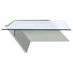 Mid-Century Cantilevered Chrome & Glass Coffee Table by J. Wade Beam for Brueton