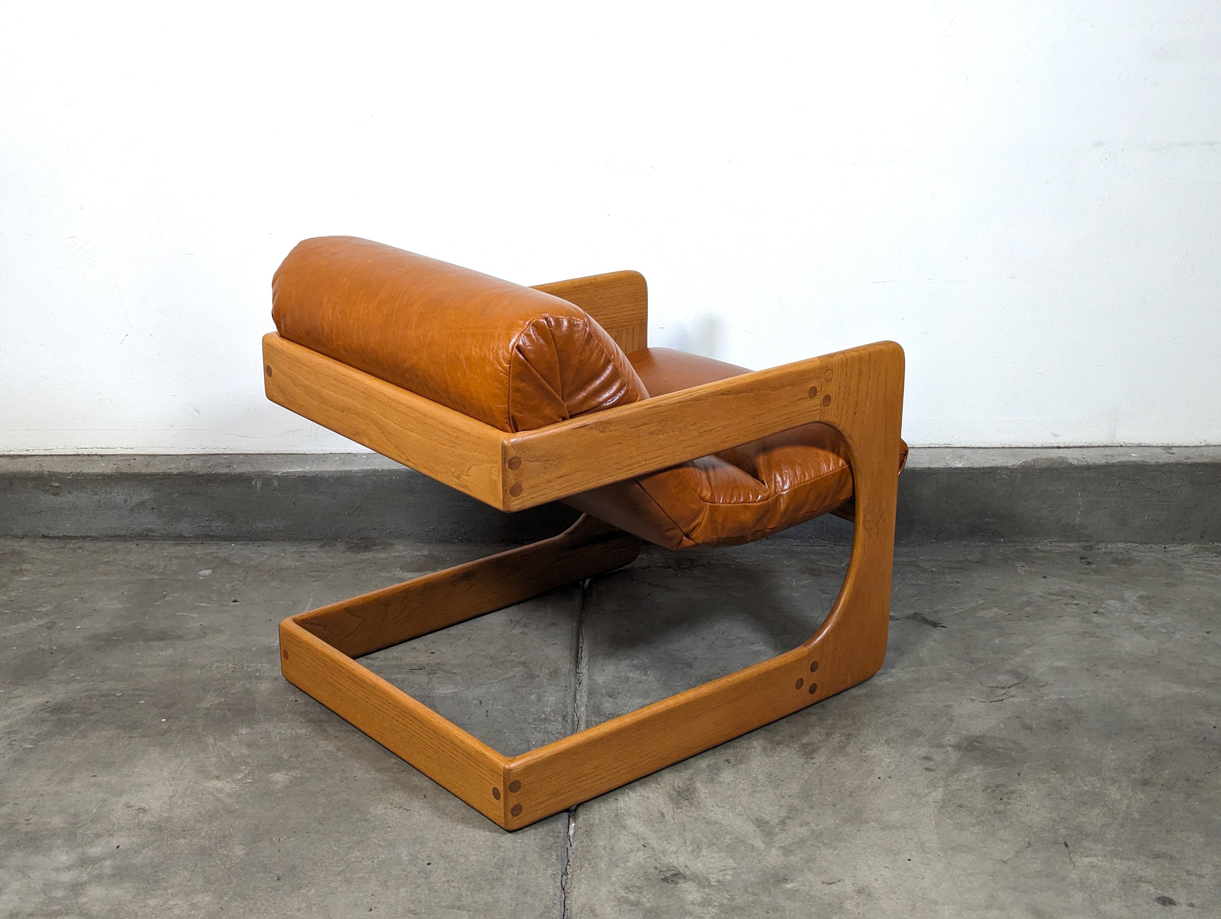 Mid Century Cantilevered Lounge Chair by Lou Hodges, Cognac Leather, 1970s 3
