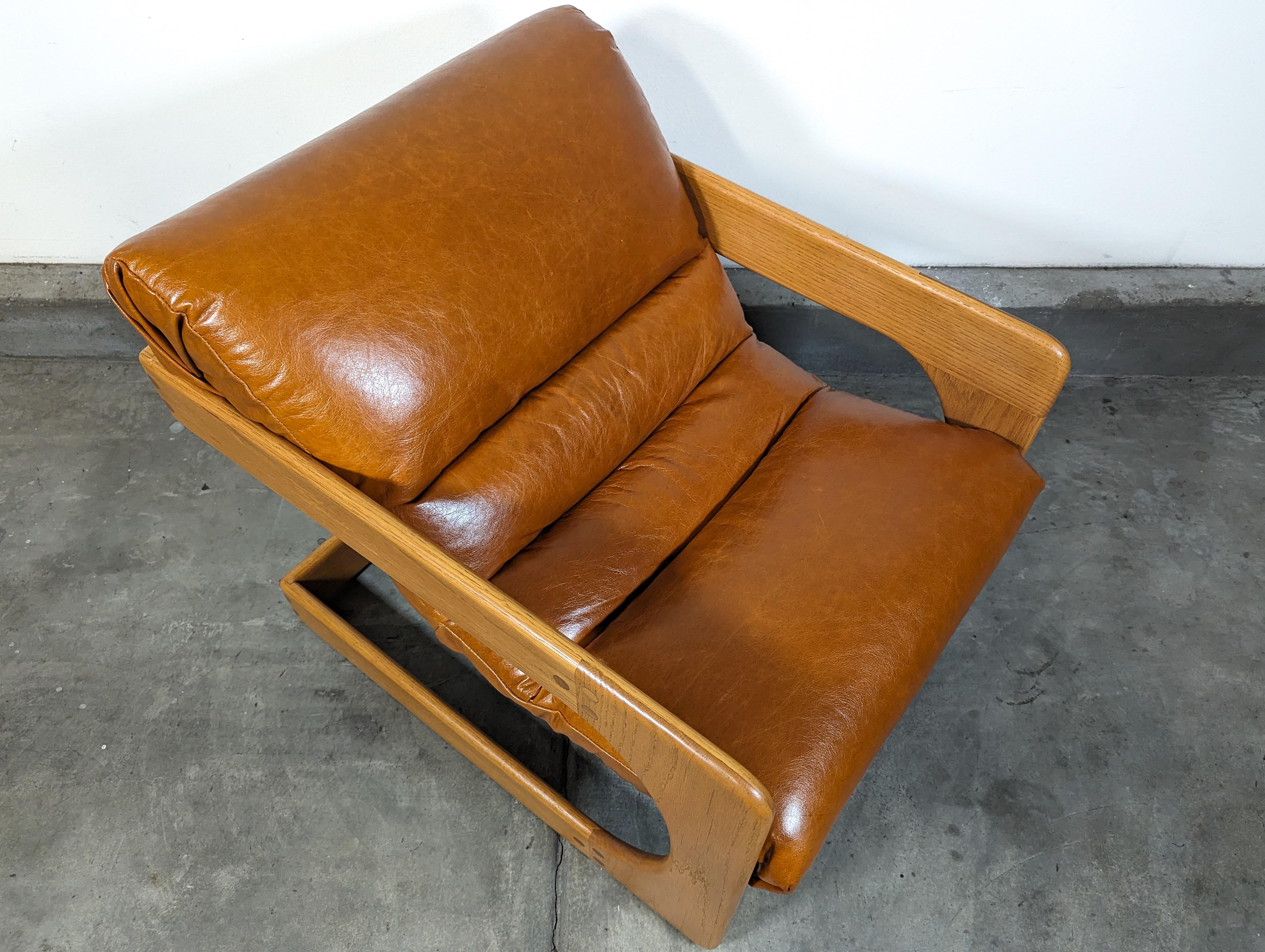 Mid Century Cantilevered Lounge Chair by Lou Hodges, Cognac Leather, 1970s 10