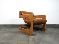 Sedia da salotto a sbalzo del Mid Century di Lou Hodges, pelle cognac, anni '70