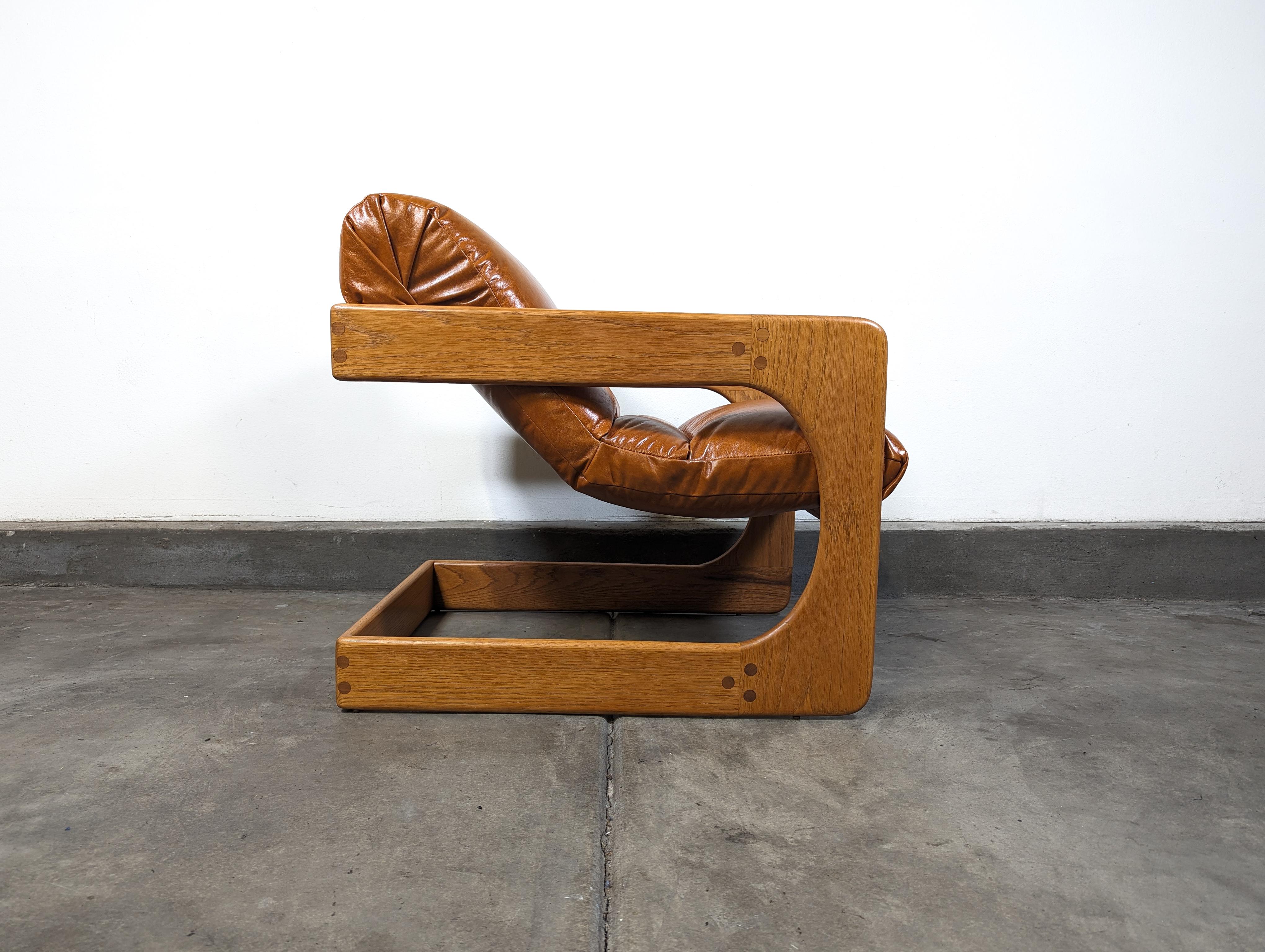 Mid-Century Modern Mid Century Cantilevered Lounge Chair by Lou Hodges, Cognac Leather, 1970s