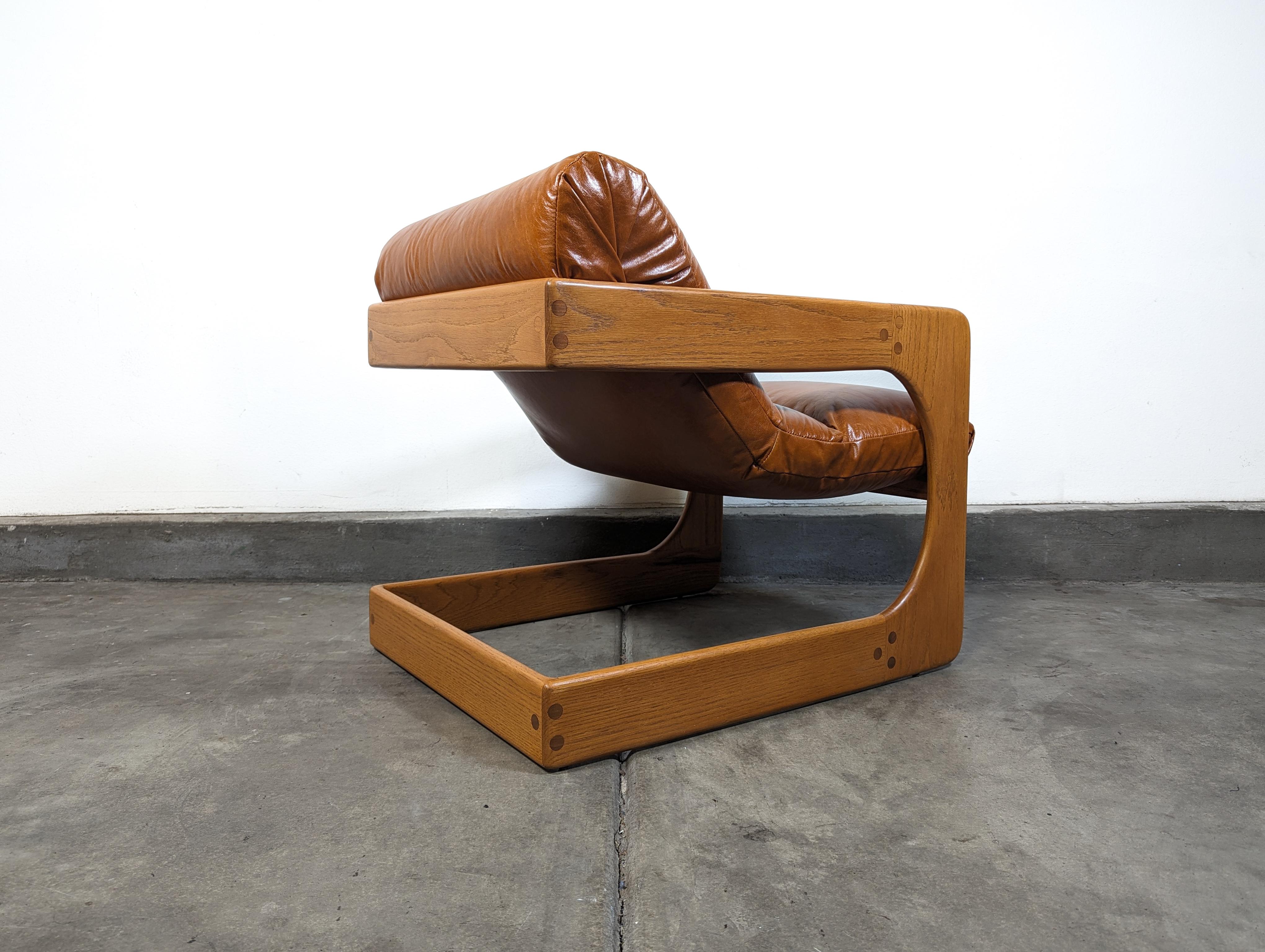 American Mid Century Cantilevered Lounge Chair by Lou Hodges, Cognac Leather, 1970s