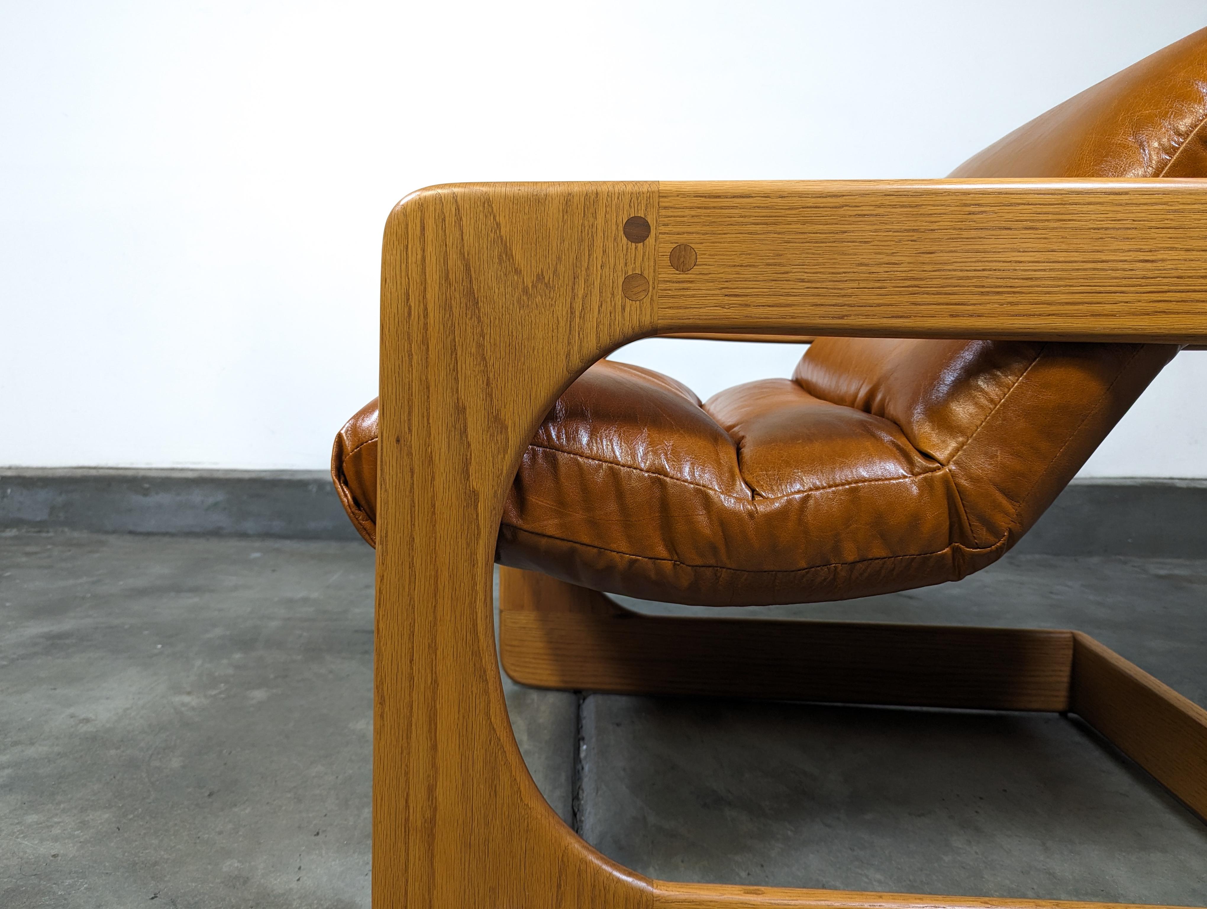 Late 20th Century Mid Century Cantilevered Lounge Chair by Lou Hodges, Cognac Leather, 1970s