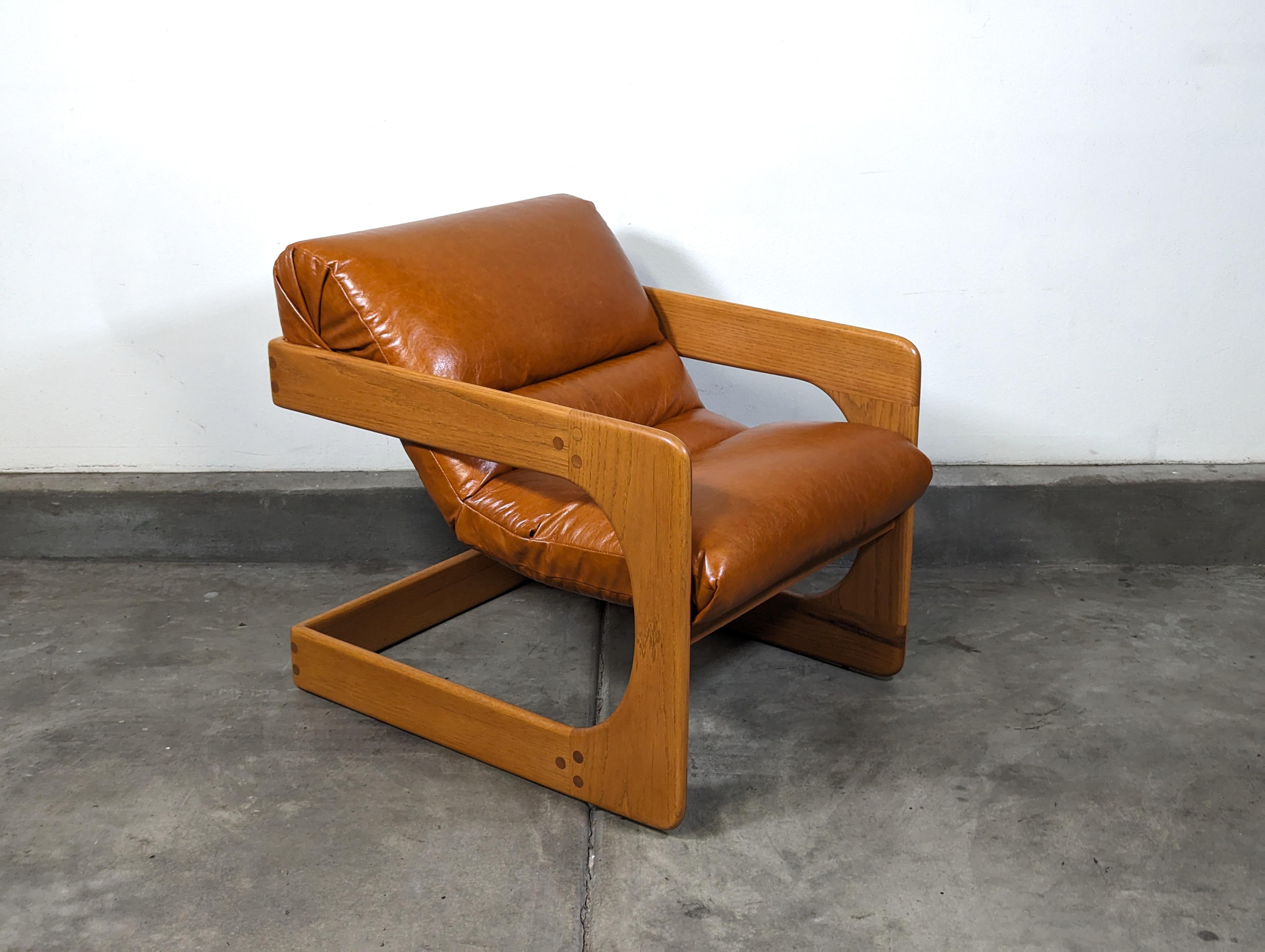 Mid Century Cantilevered Lounge Chair by Lou Hodges, Cognac Leather, 1970s 1