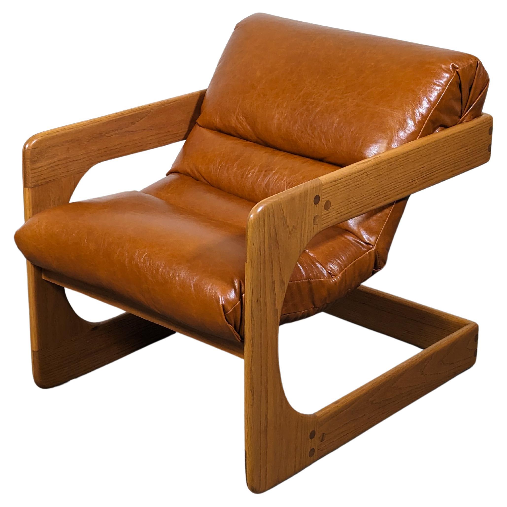 Mid Century Cantilevered Lounge Chair by Lou Hodges, Cognac Leather, 1970s