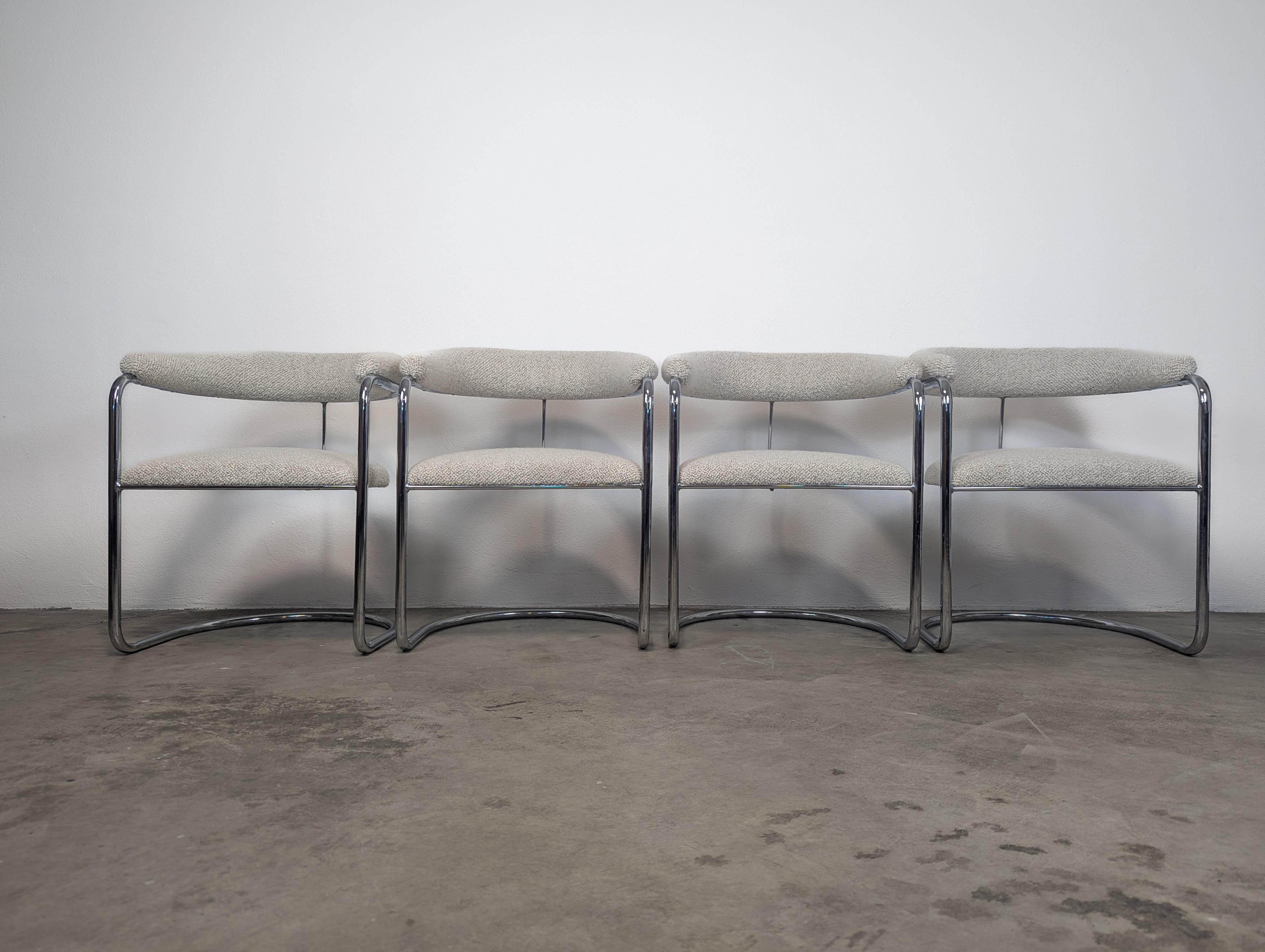 For sale, we have a stunning collection of Mid-Century SS33 Cantilevered Dining Chairs, designed by the legendary Anton Lorenz for Thonet. These chairs are iconic pieces of mid-century modern design, and with their cantilevered structure and tubular