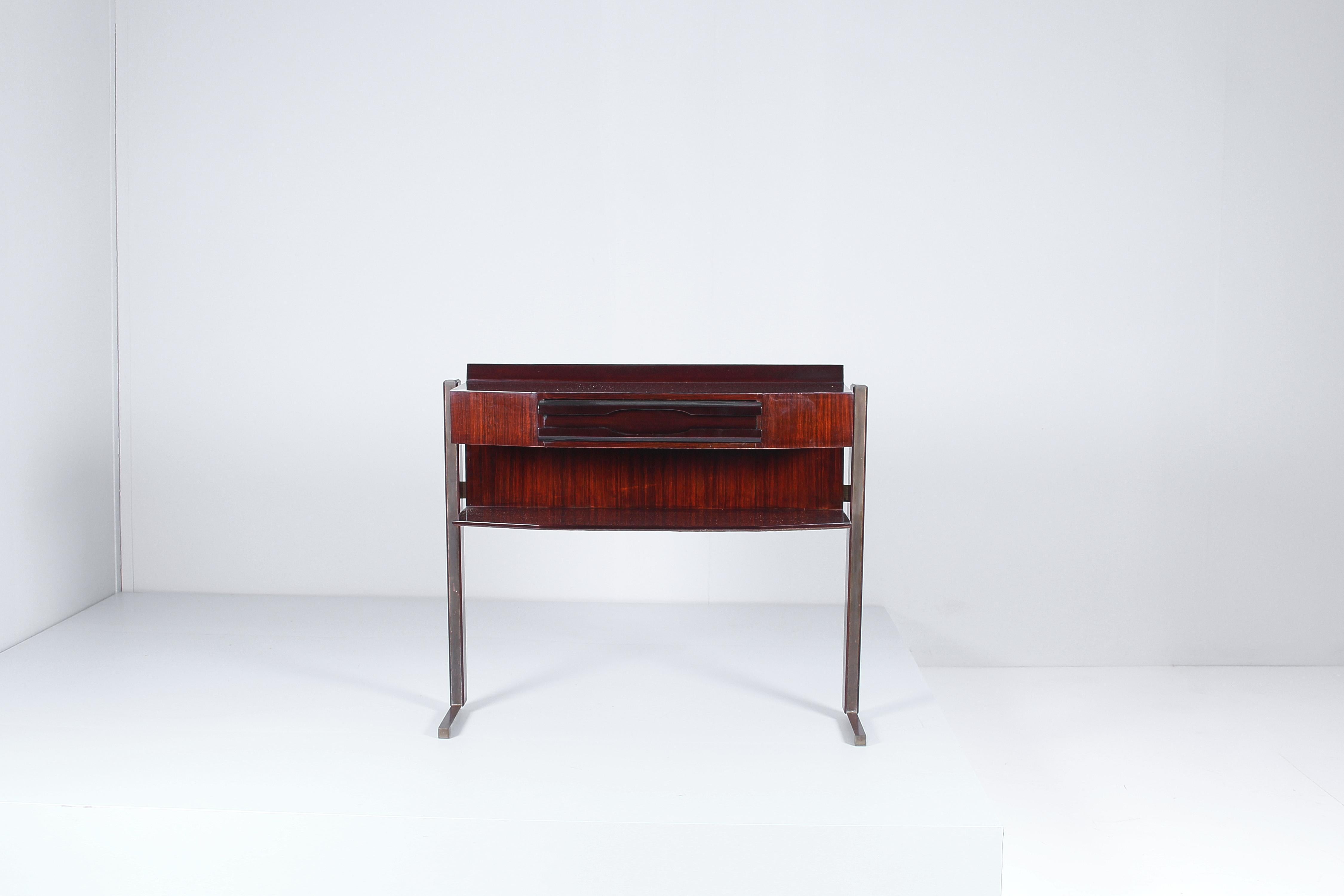 Mid-Century Cantù Italian Design Dark Wood and Brass Console Italy 1950s In Good Condition For Sale In Palermo, IT