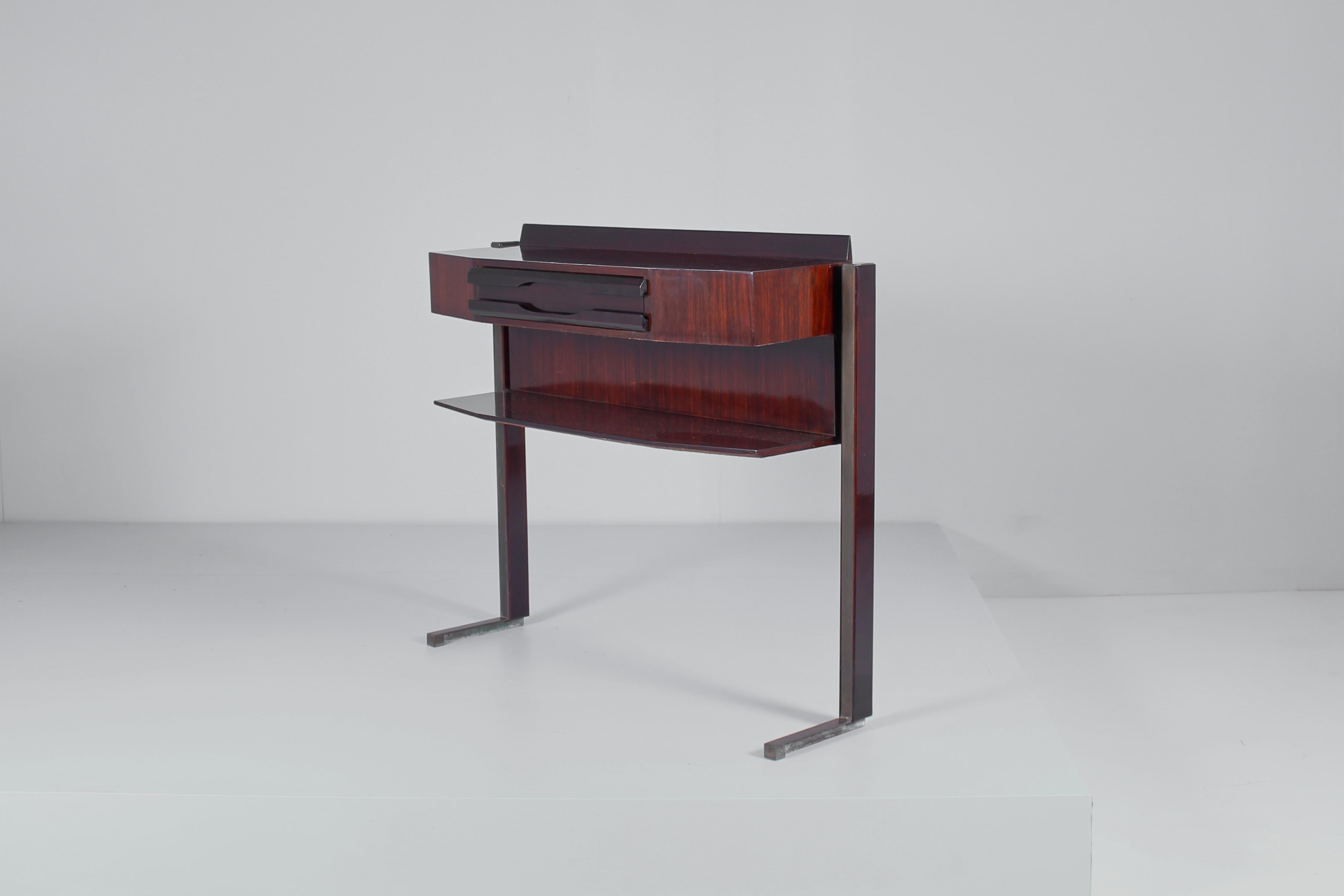 Mid-20th Century Mid-Century Cantù Italian Design Dark Wood and Brass Console Italy 1950s For Sale