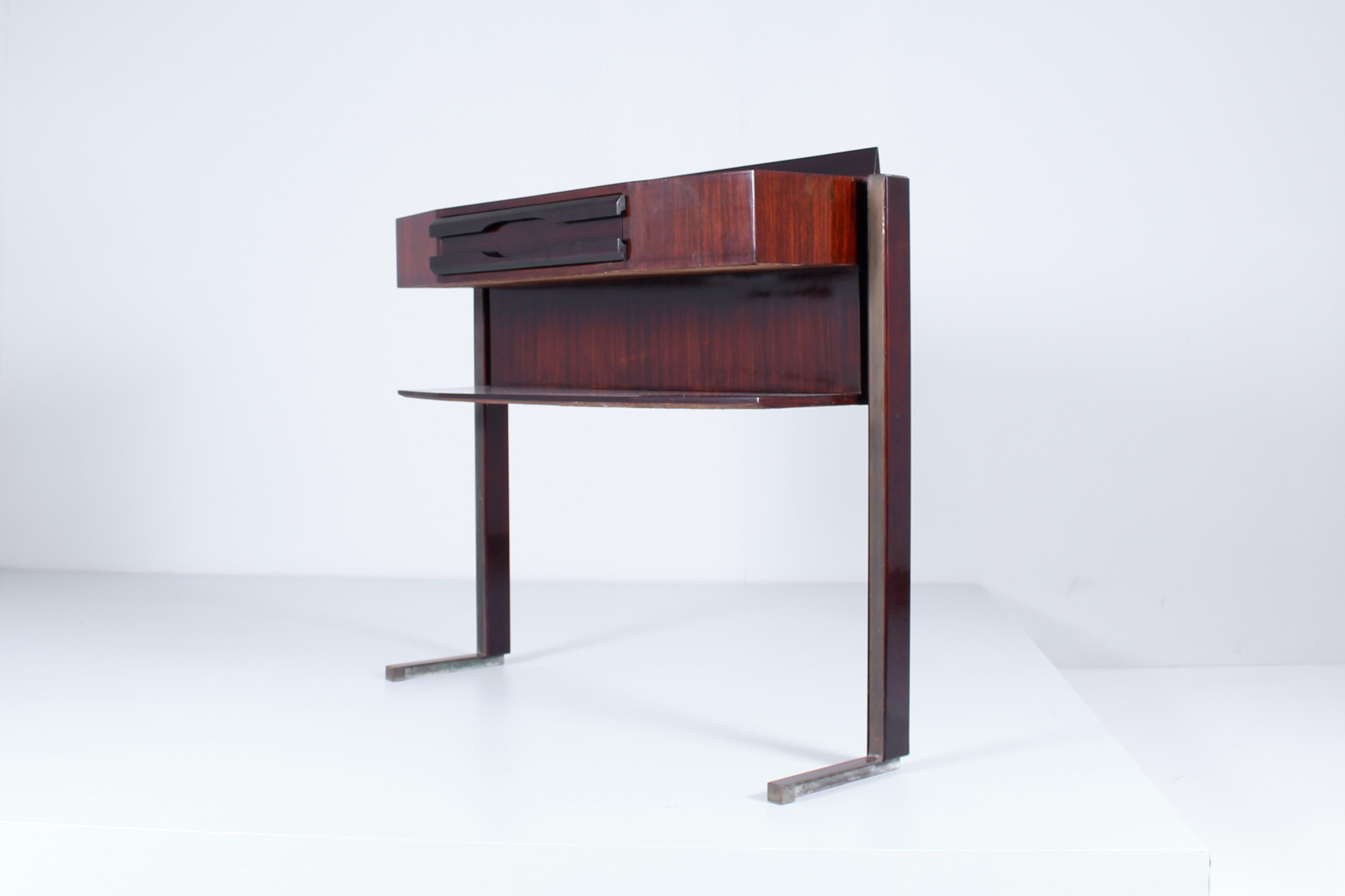 Mid-Century Cantù Italian Design Dark Wood and Brass Console Italy 1950s For Sale 1
