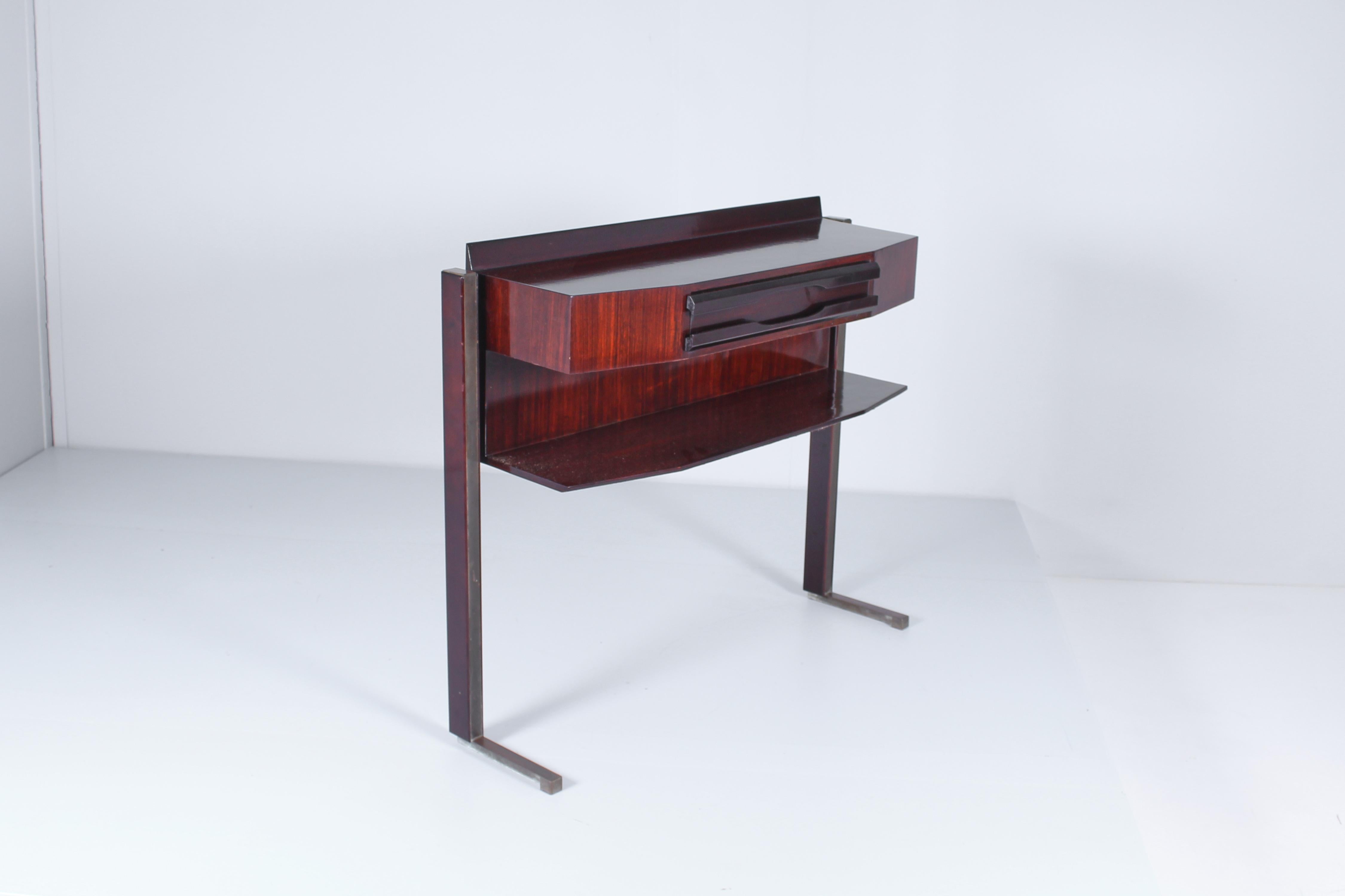 Mid-Century Cantù Italian Design Dark Wood and Brass Console Italy 1950s For Sale 2
