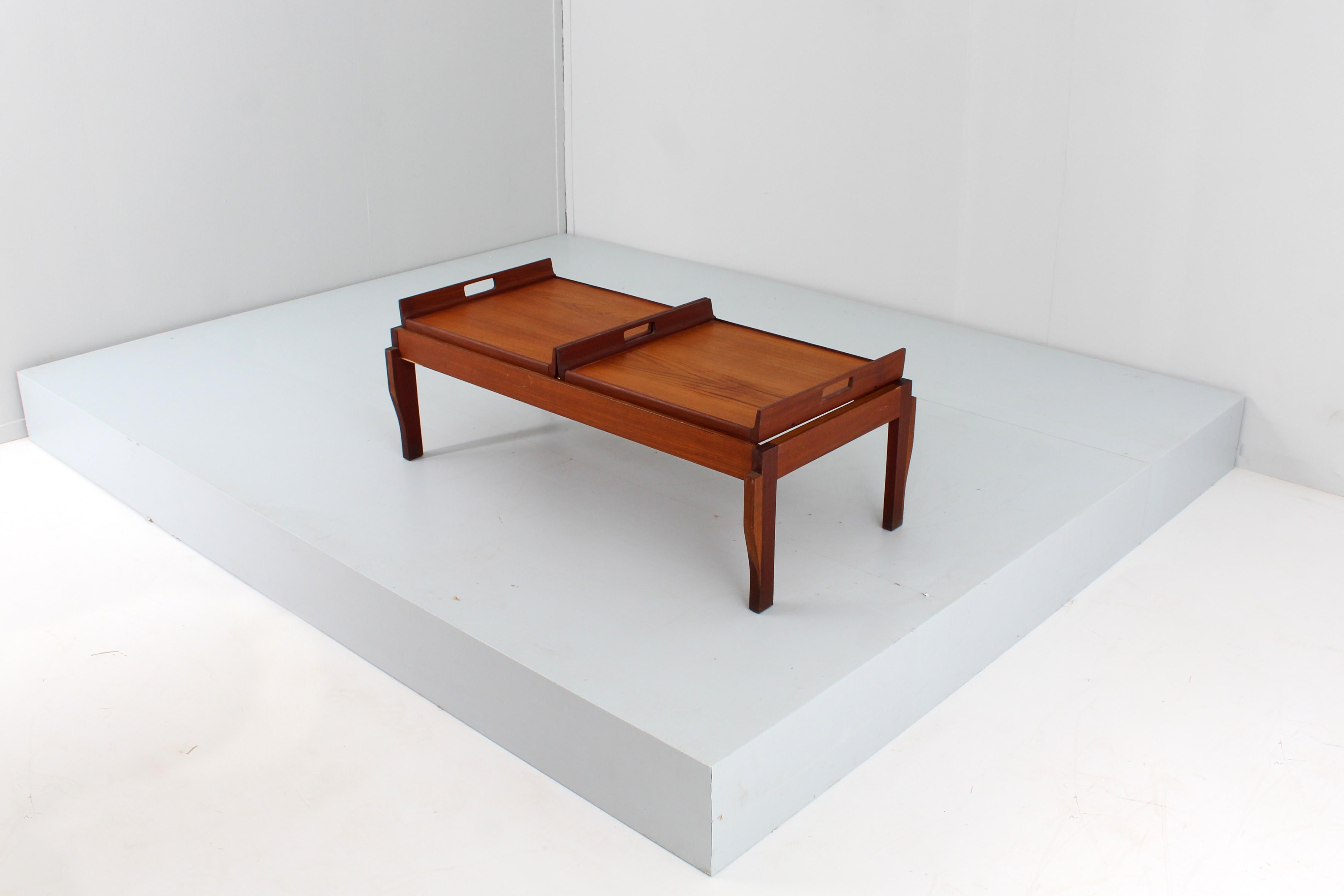 Italian Mid-Century Cantù Wooden Teak Coffee Table with Two Removable Trays 60s Italy For Sale