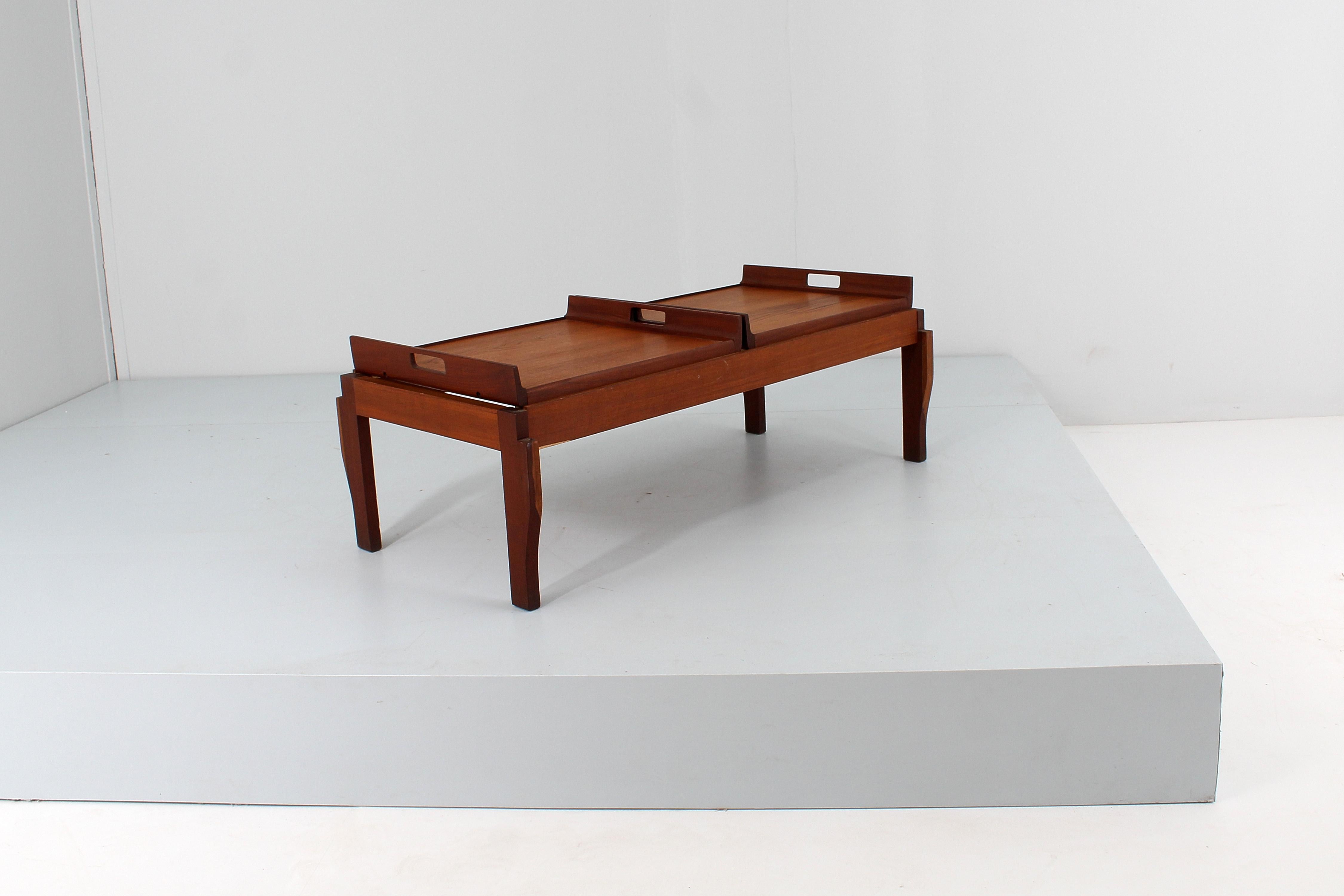 Mid-20th Century Mid-Century Cantù Wooden Teak Coffee Table with Two Removable Trays 60s Italy For Sale