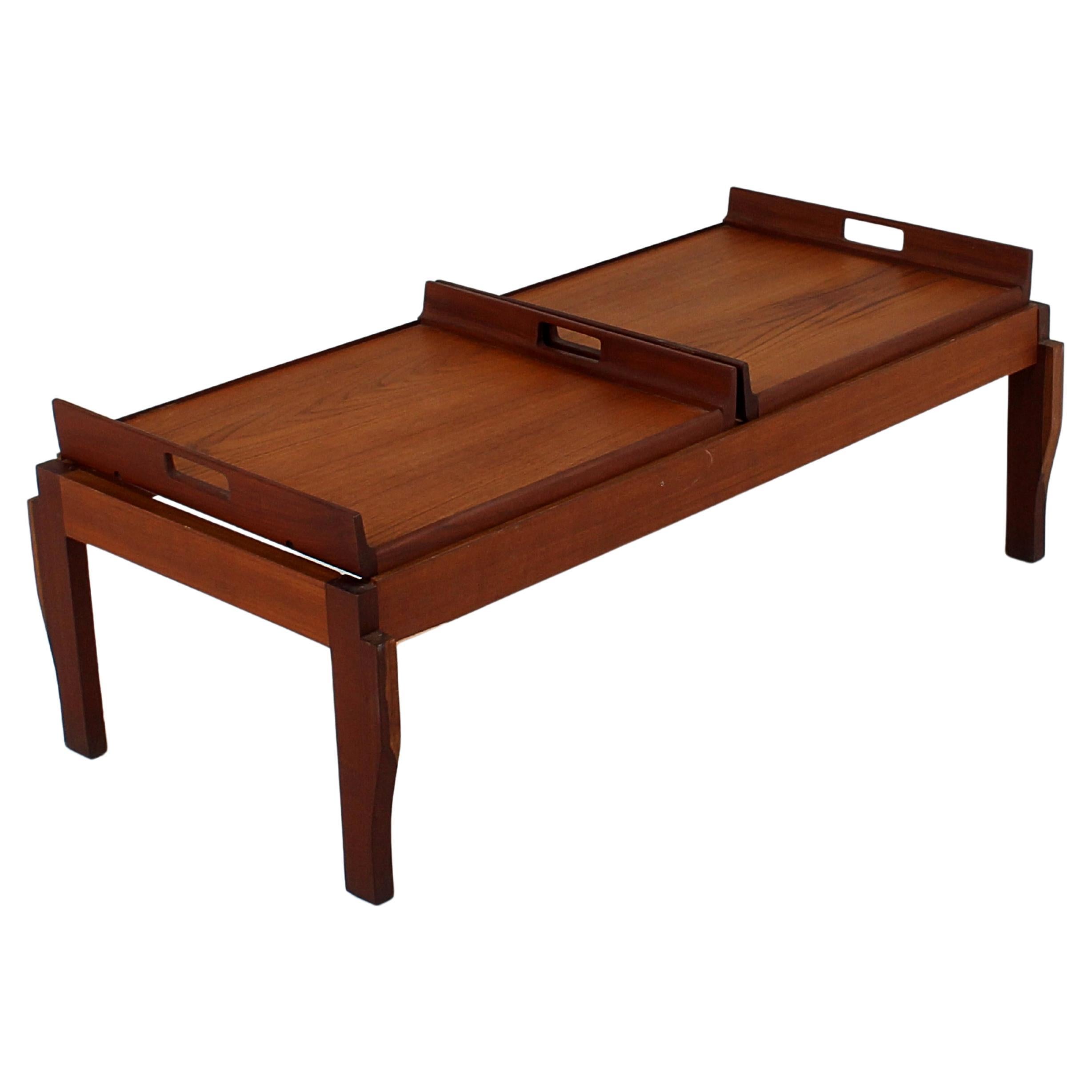 Mid-Century Cantù Wooden Teak Coffee Table with Two Removable Trays 60s Italy For Sale