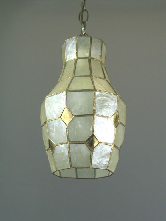 Midcentury Capiz Shell Pendant  / Lantern circa 1960s In Good Condition For Sale In Douglas Manor, NY