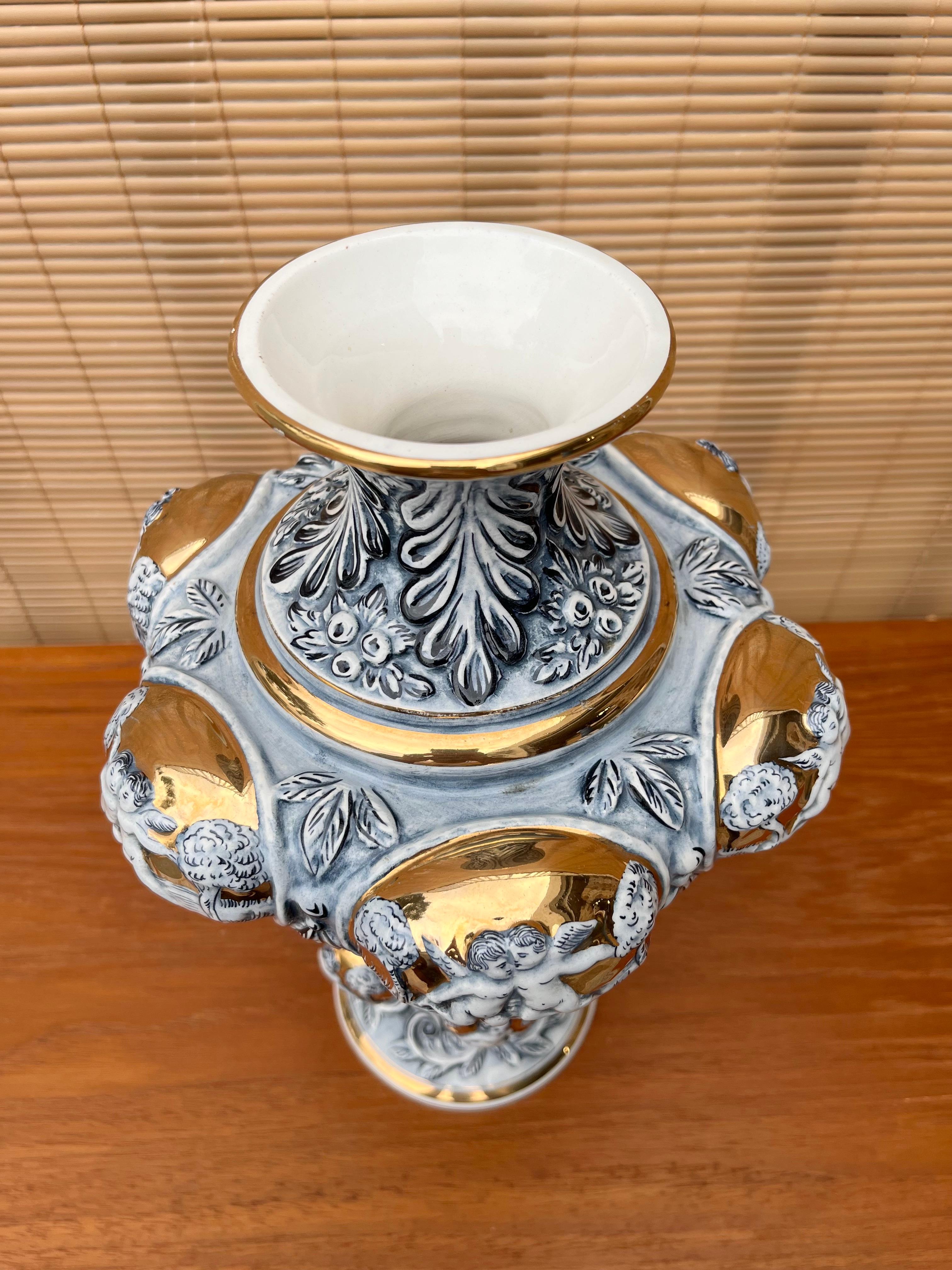 Mid-20th Century Mid-Century Capodimonte Porcelain Cherubs Vase Circa 1960s  For Sale