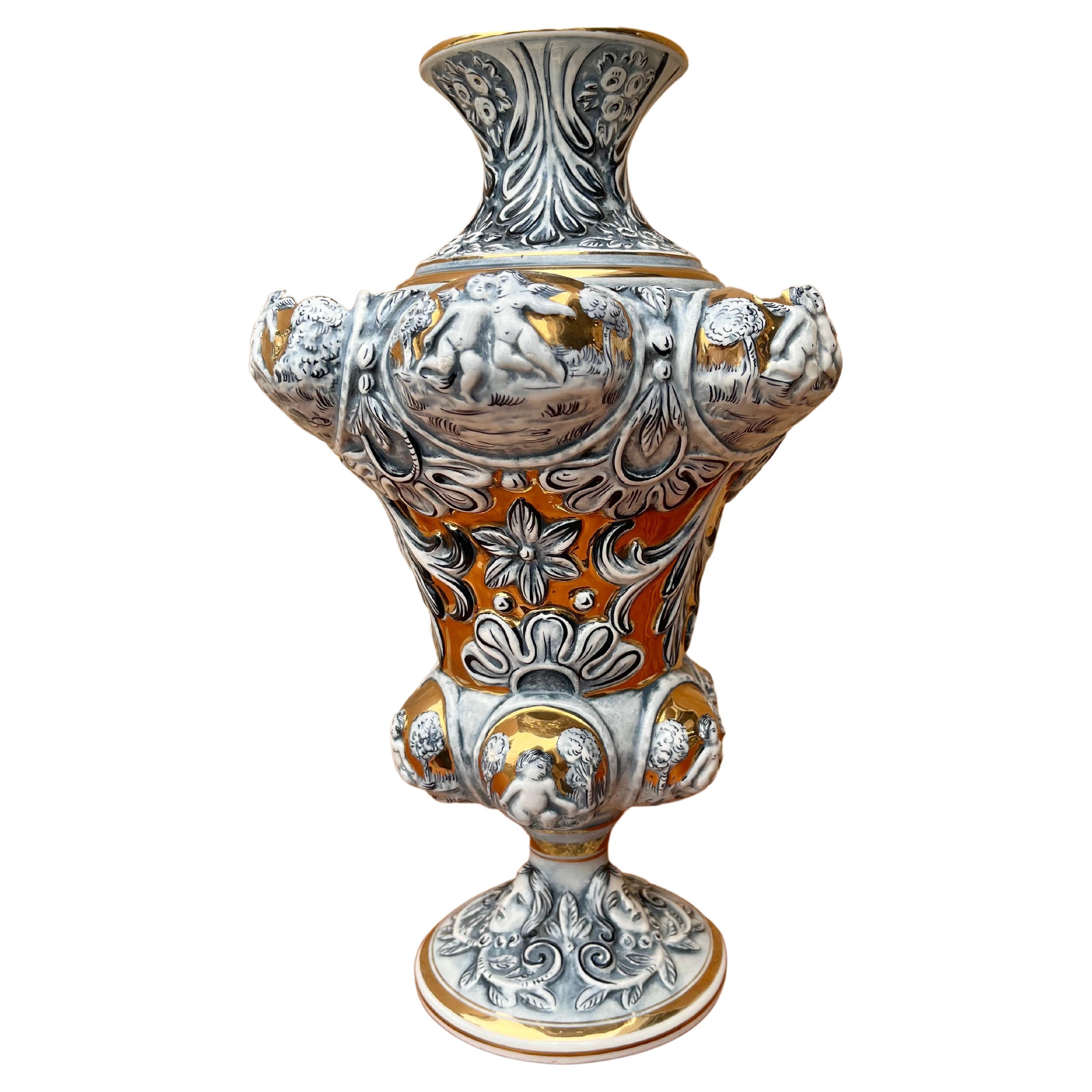 Mid-Century Capodimonte Porcelain Cherubs Vase Circa 1960s  For Sale