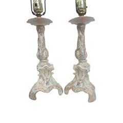 Mid-century Capodimonte Style Italian Ceramic Floral Table Lamp, Pair