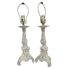Mid-century Capodimonte Style Italian Ceramic Floral Table Lamp, Pair