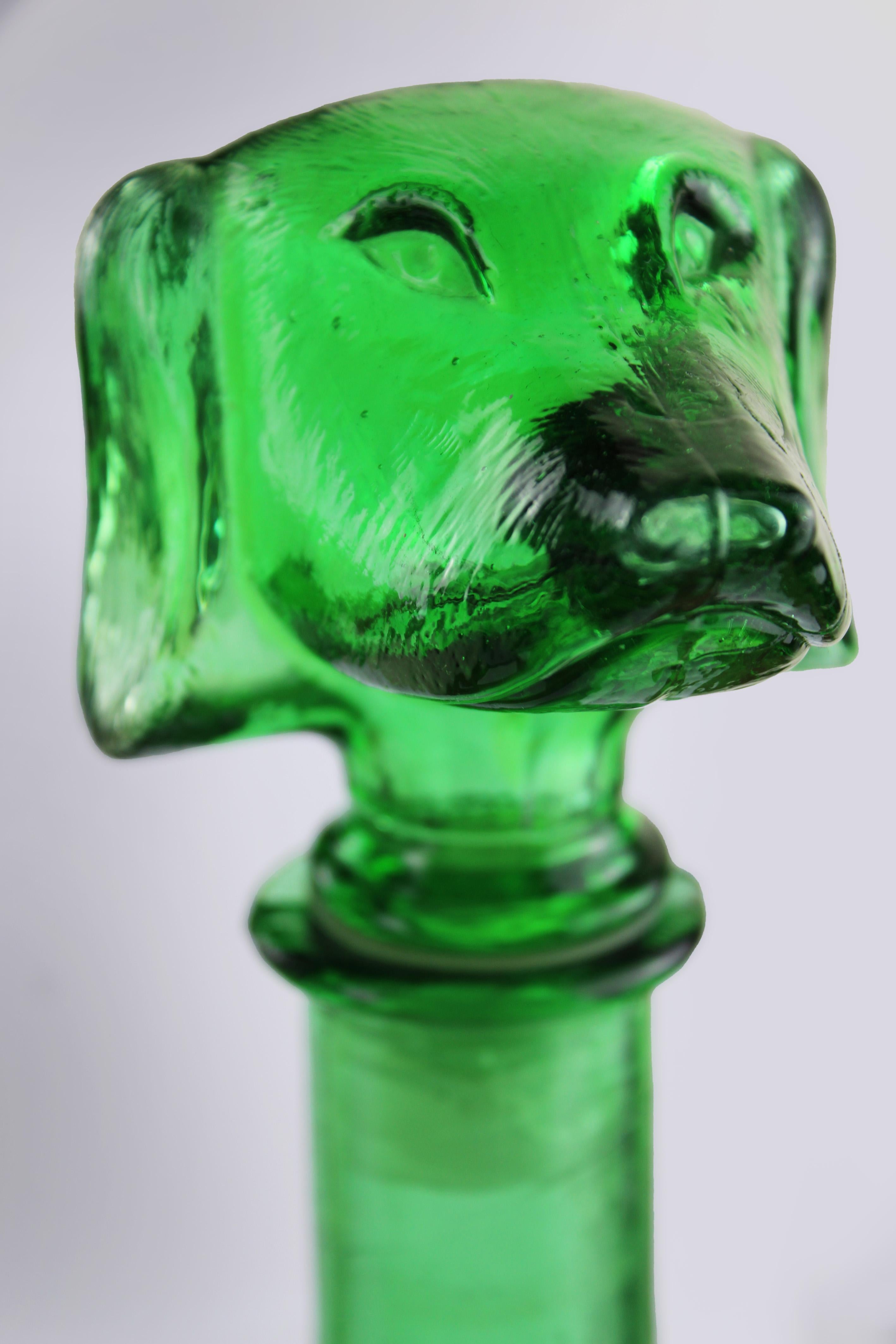 Embossed Mid Century Carafe Green embossed Glass Empoli Dachshund Decanter 1960's Italy