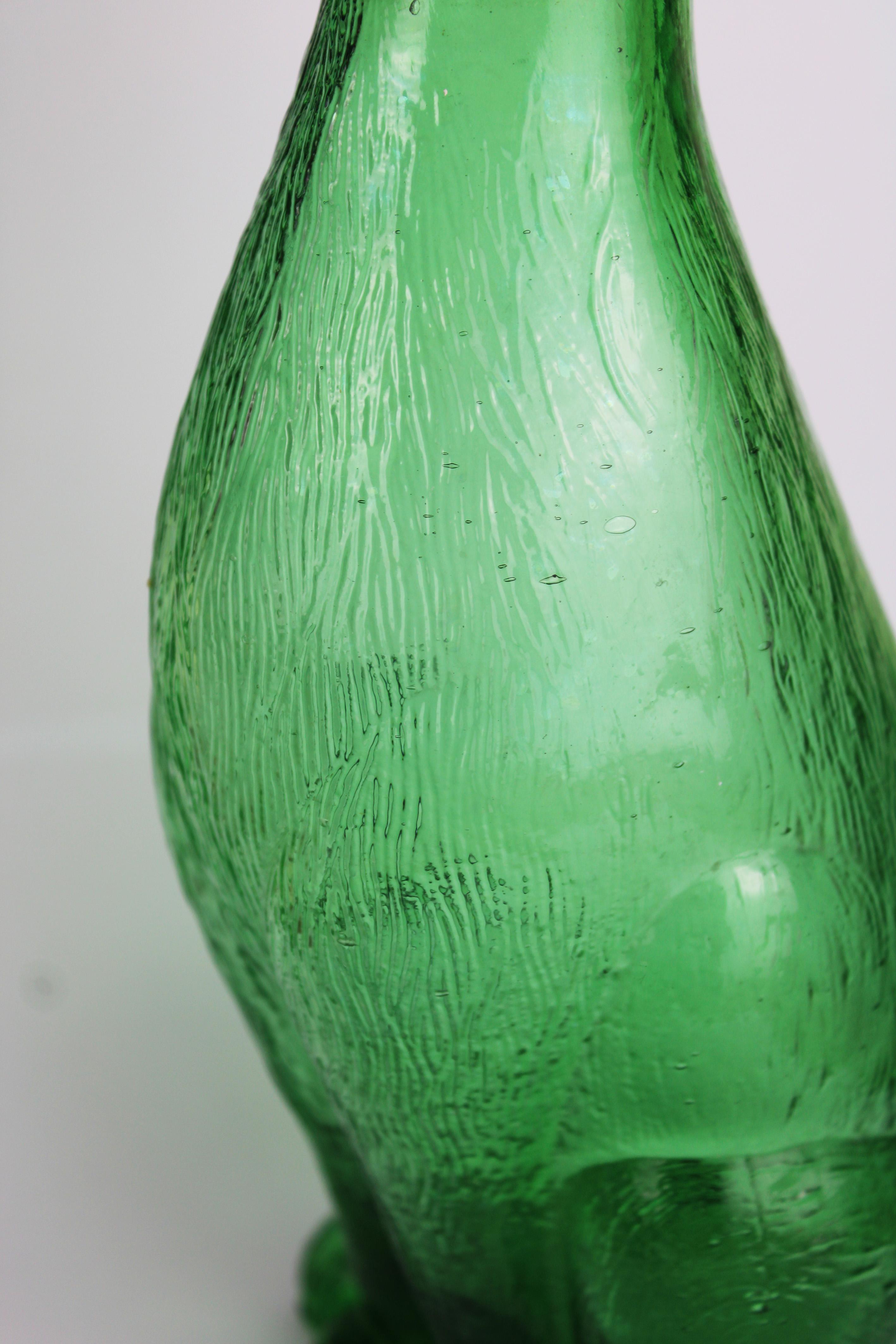 Art Glass Mid Century Carafe Green embossed Glass Empoli Dachshund Decanter 1960's Italy