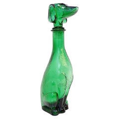 Mid-Century Carafe Green embossed Glass Empoli Dachshund Decanter - 1960's Italy