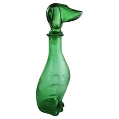 Mid Century Carafe Green embossed Glass Empoli Dachshund Decanter 1960's Italy