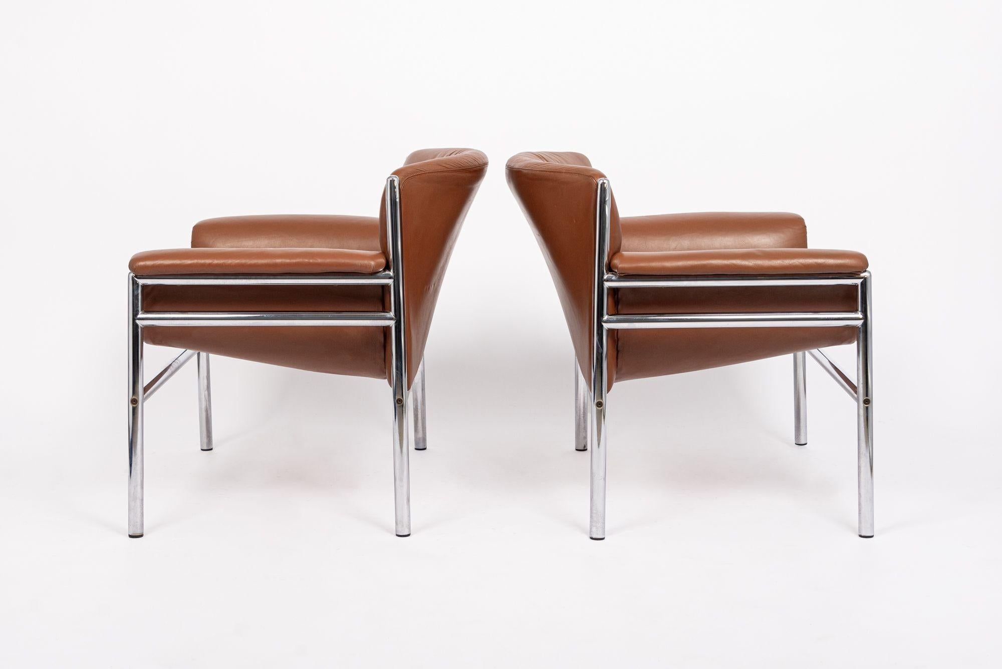 American Mid Century Caramel Brown Leather Lounge Chairs by Stendig 1960s For Sale