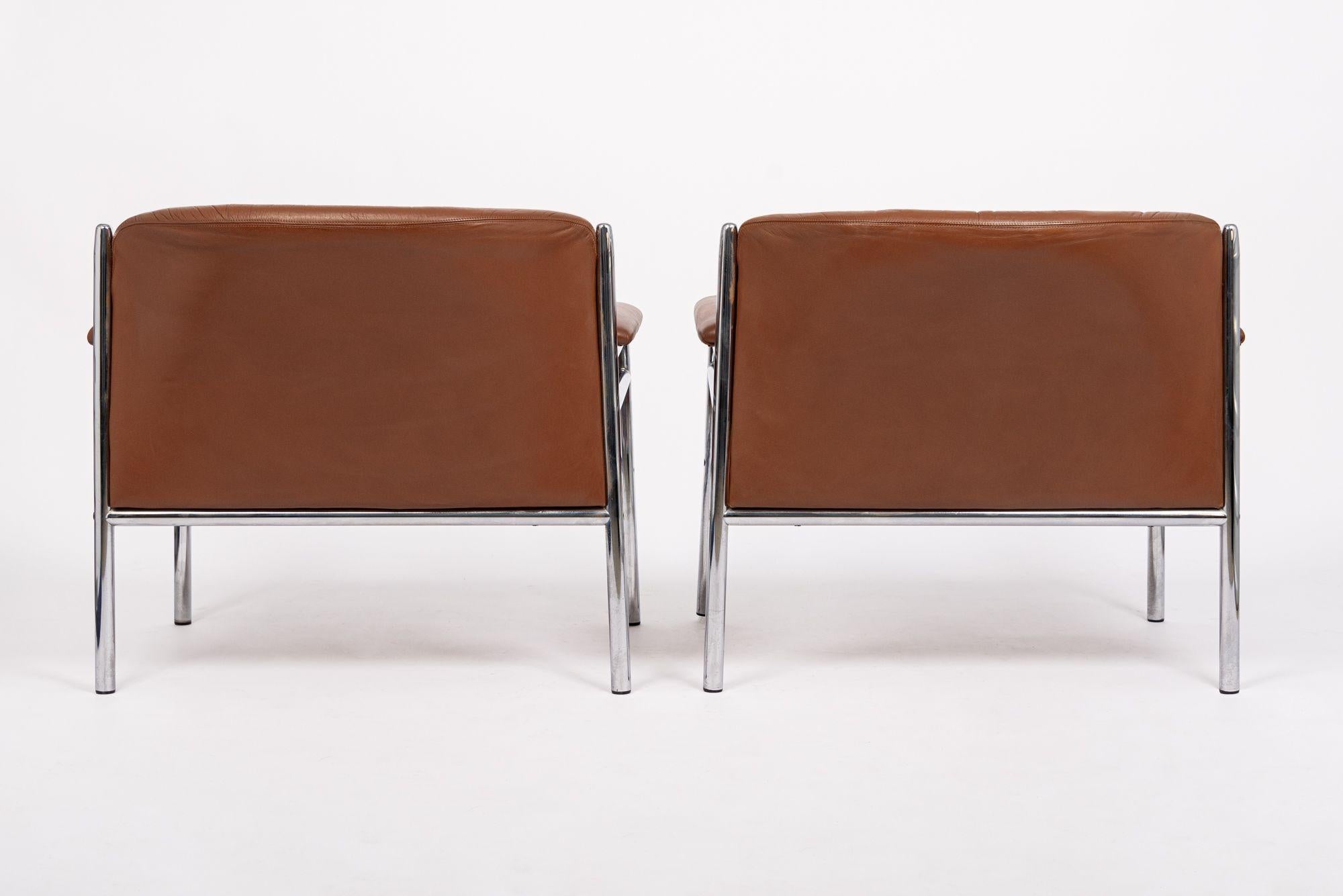 20th Century Mid Century Caramel Brown Leather Lounge Chairs by Stendig 1960s For Sale