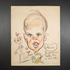 Caricatura de mediados de siglo Jugador de tenis, Pasteles sobre papel c.1950