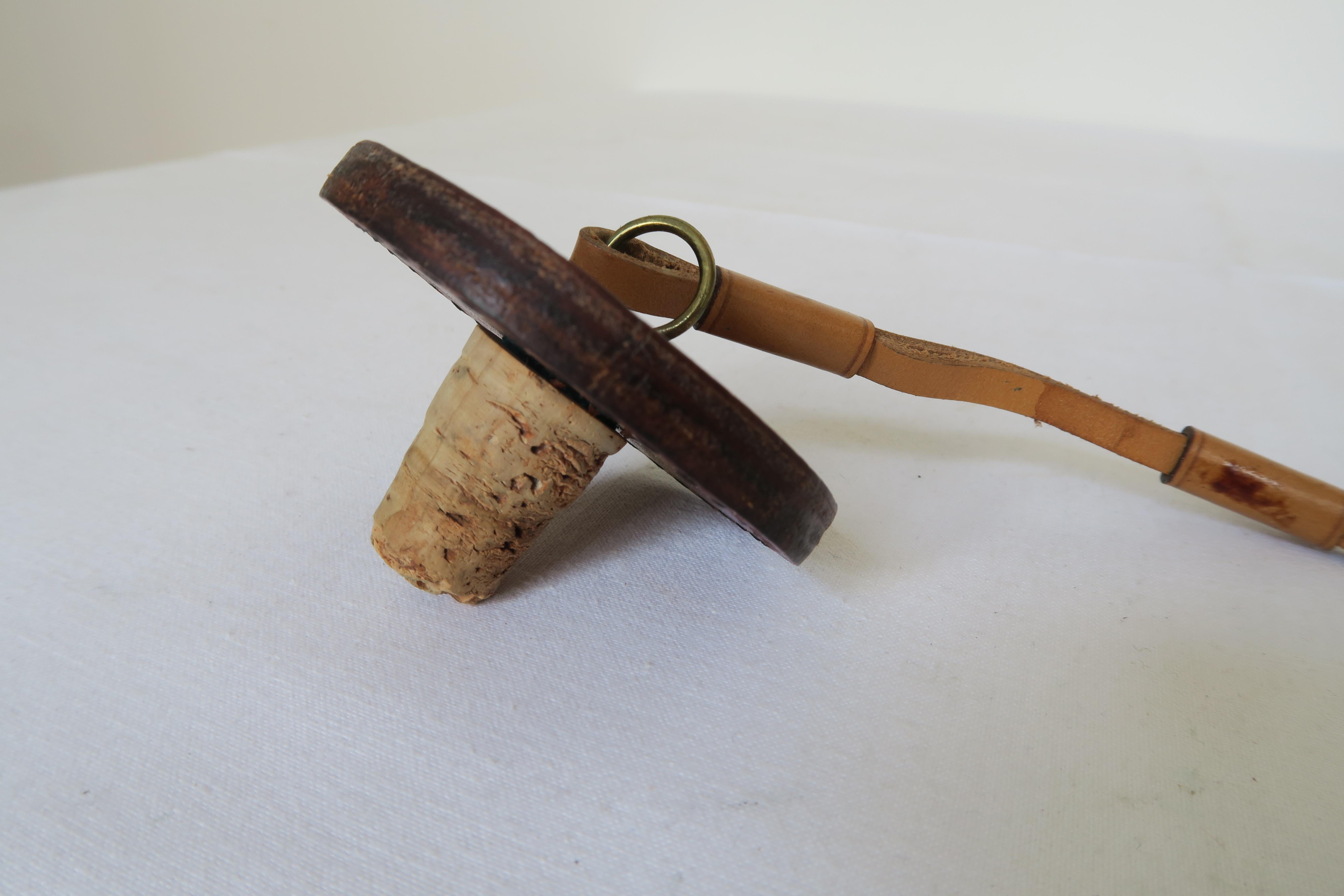 Hand-Crafted Mid-Century Carl Auböck Bottle Stopper Leather and Brass
